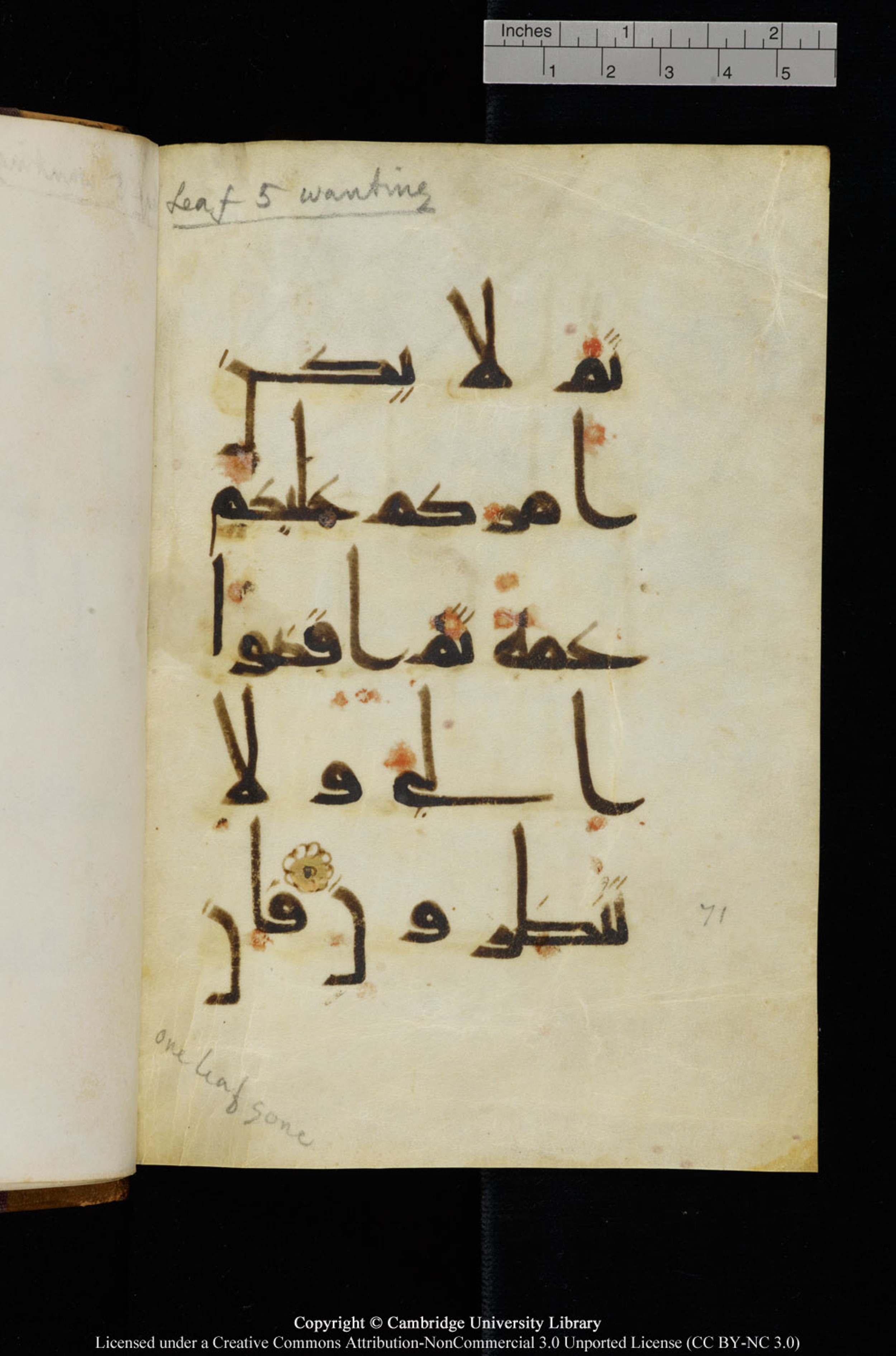 Cambridge, Cambridge University Library, MS Add.1127, in Kūfī D.Vb script, showing Surah 10:72 from 9th or 10th Century AD found in Sinai Peninsula, currently housed at Cambridge University Library, Cambridge