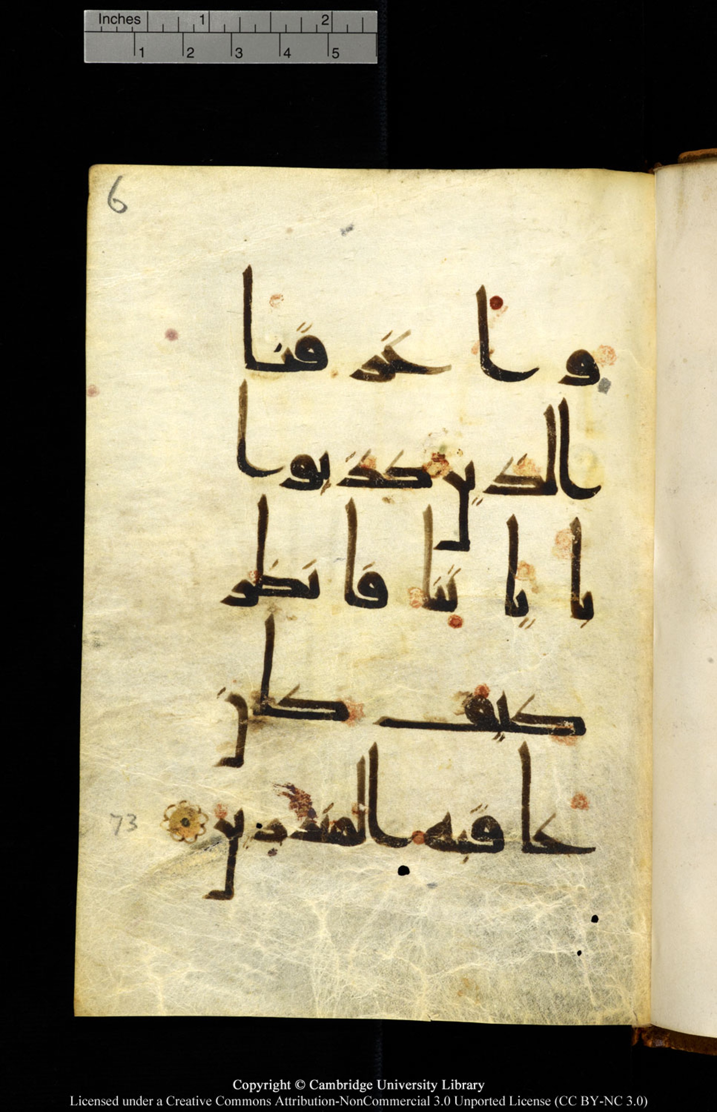 Cambridge, Cambridge University Library, MS Add.1127, in Kūfī D.Vb script, showing Surah 10:73 from 9th or 10th Century AD found in Sinai Peninsula, currently housed at Cambridge University Library, Cambridge