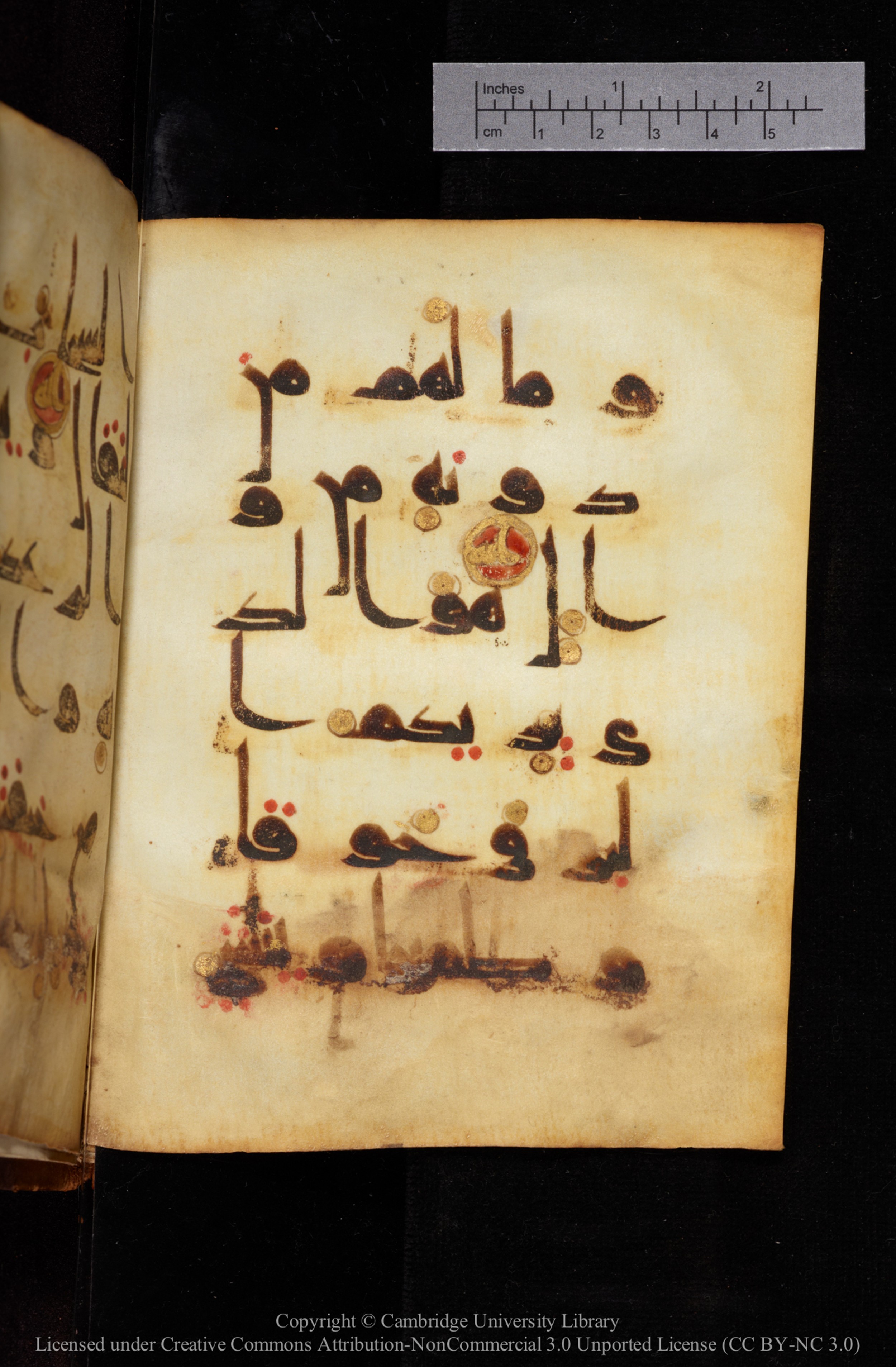 Cambridge, Cambridge University Library, MS Add.1129 (Scan 1), in kūfī D Vb (with influence from style D III) script, showing Surah 13:12 from 9th or 10th Century AD found in Sinai Peninsula, currently housed at Cambridge University Library, Cambridge
