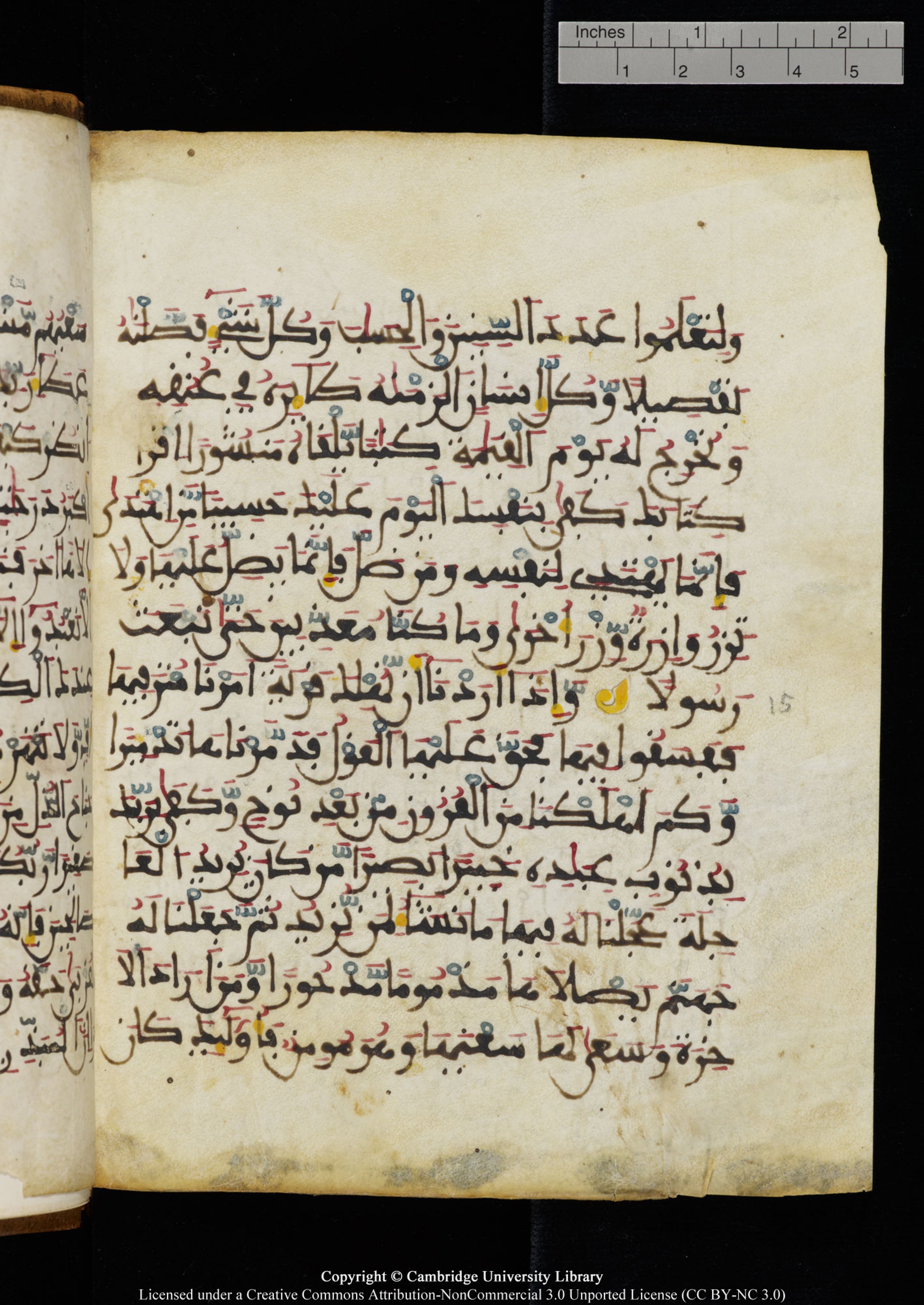 Cambridge University Library MS Add.1131, in Maġribī round script script, showing Surah 17:13 from Late 11th / 12th Century AD found in Sinai Peninsula (originating in al-Andalus), currently housed at Cambridge University Library, Cambridge