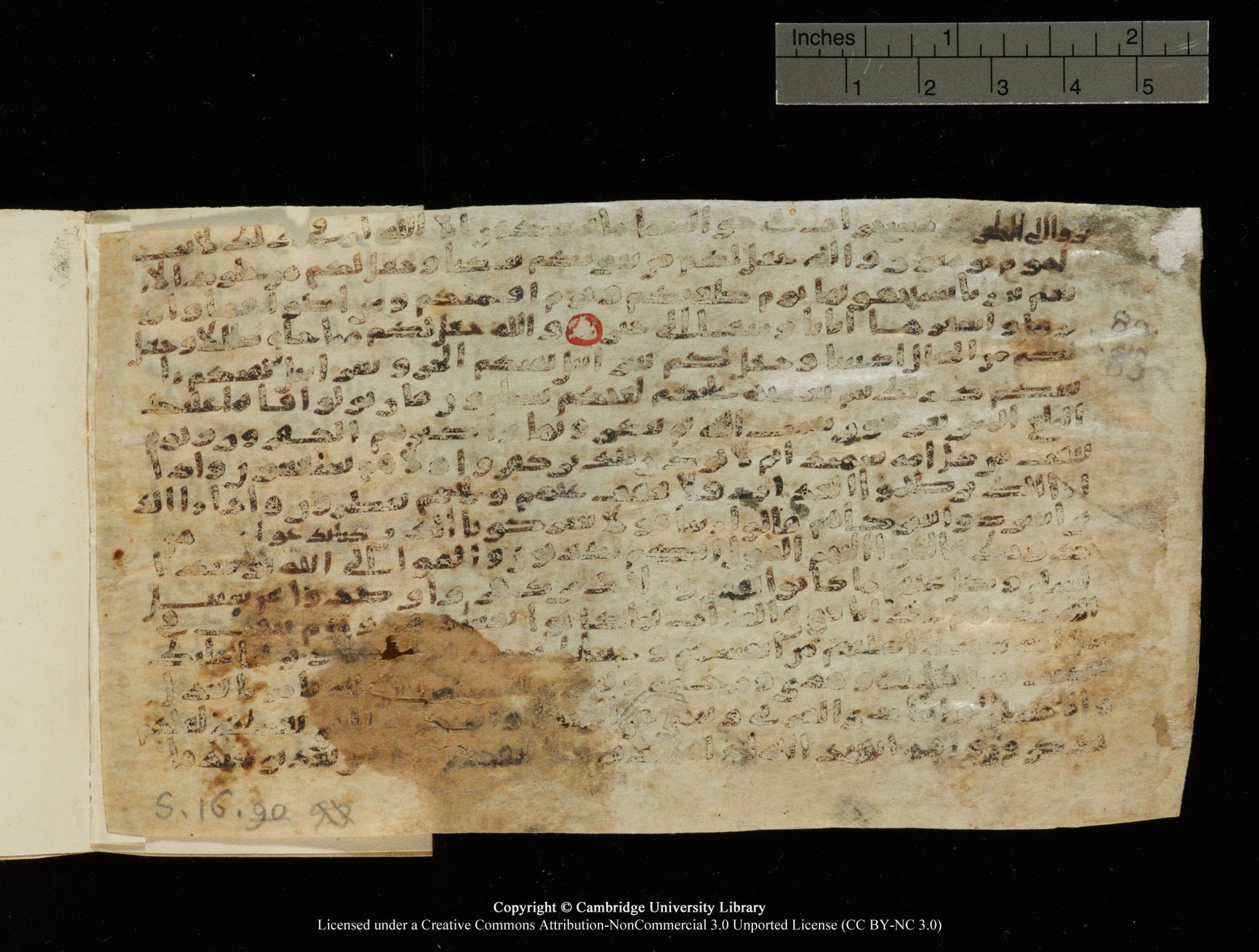 Cambridge University Library MS Add. 1133, in Kūfī E.I script, showing Surah 16:91 from 9th Century AD found in Sinai Peninsula, currently housed at Cambridge University Library, Cambridge, UK