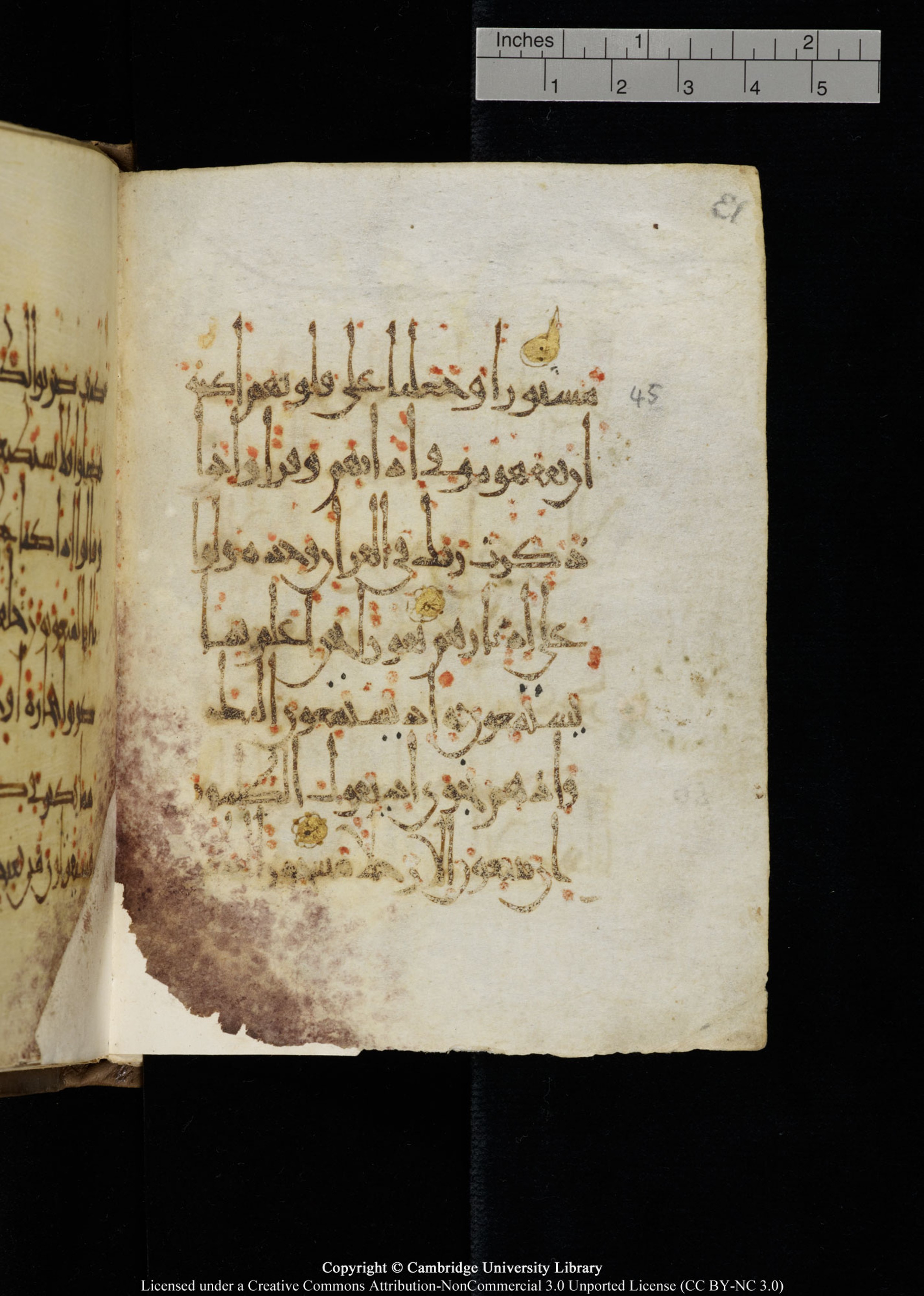 Cambridge, Cambridge University Library, MS Add.1134 (Scan 2), in maġribī script, showing Surah 17:45 from 10th Century AD found in Sinai Peninsula, currently housed at Cambridge University Library, Cambridge