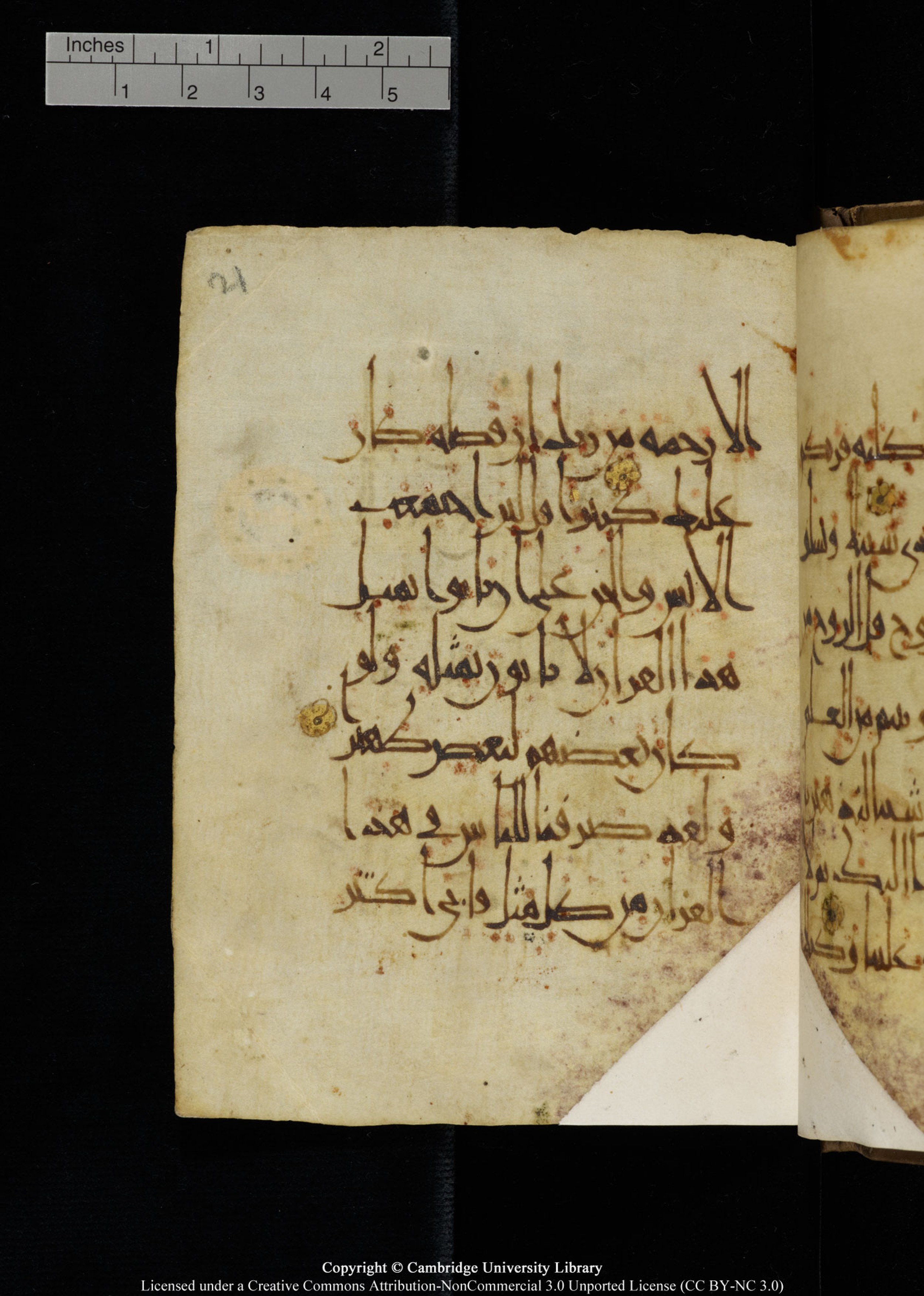 Cambridge, Cambridge University Library, MS Add.1134 (Scan 1), in maġribī script, showing Surah 17:89 from 10th Century AD found in Sinai Peninsula, currently housed at Cambridge University Library, Cambridge