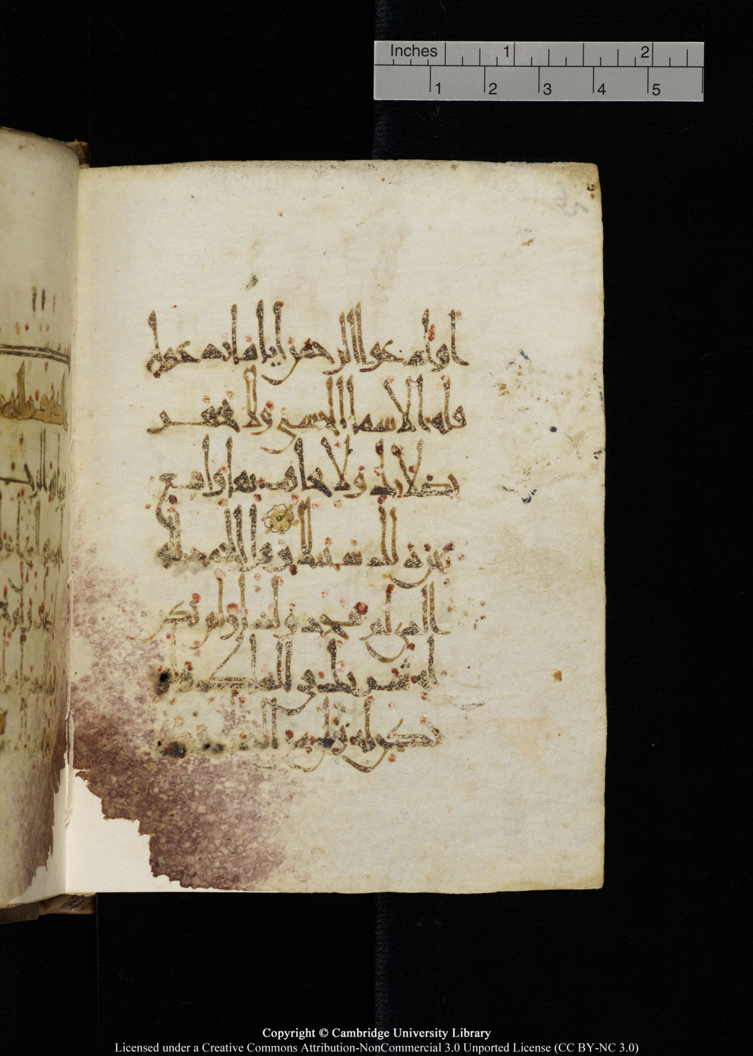 Cambridge, Cambridge University Library, MS Add.1134 (Scan 1), in maġribī script, showing Surah 17:111 from 10th Century AD found in Sinai Peninsula, currently housed at Cambridge University Library, Cambridge