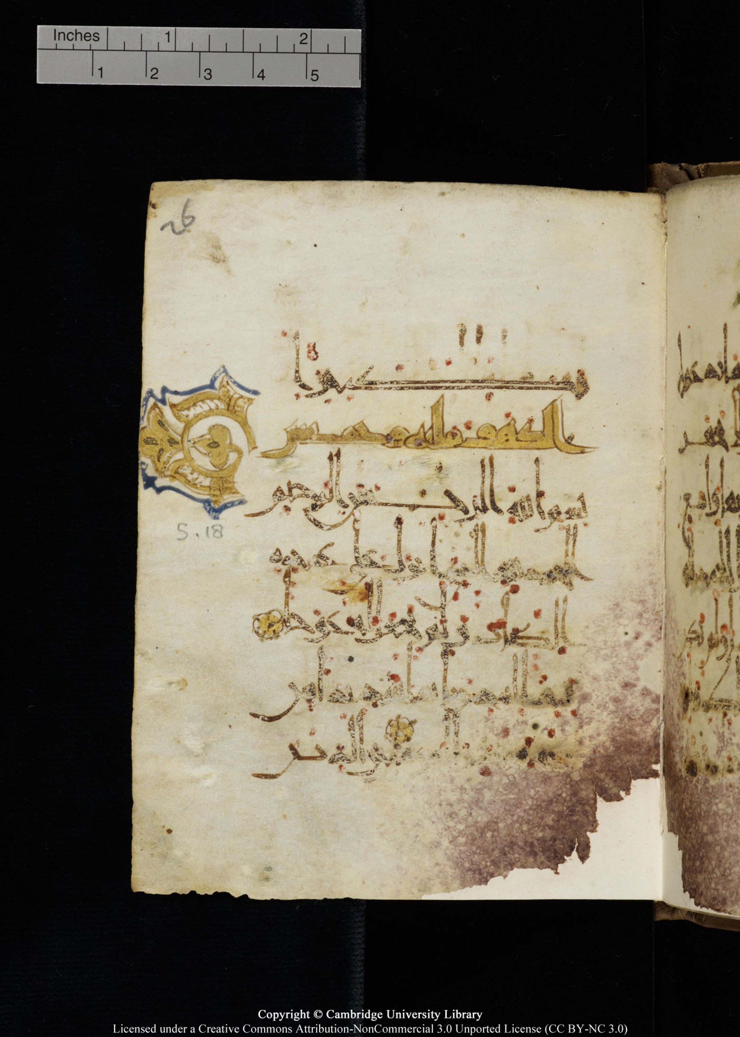 Cambridge, Cambridge University Library, MS Add.1134 (Scan 1), in maġribī script, showing Surah 18:2 from 10th Century AD found in Sinai Peninsula, currently housed at Cambridge University Library, Cambridge