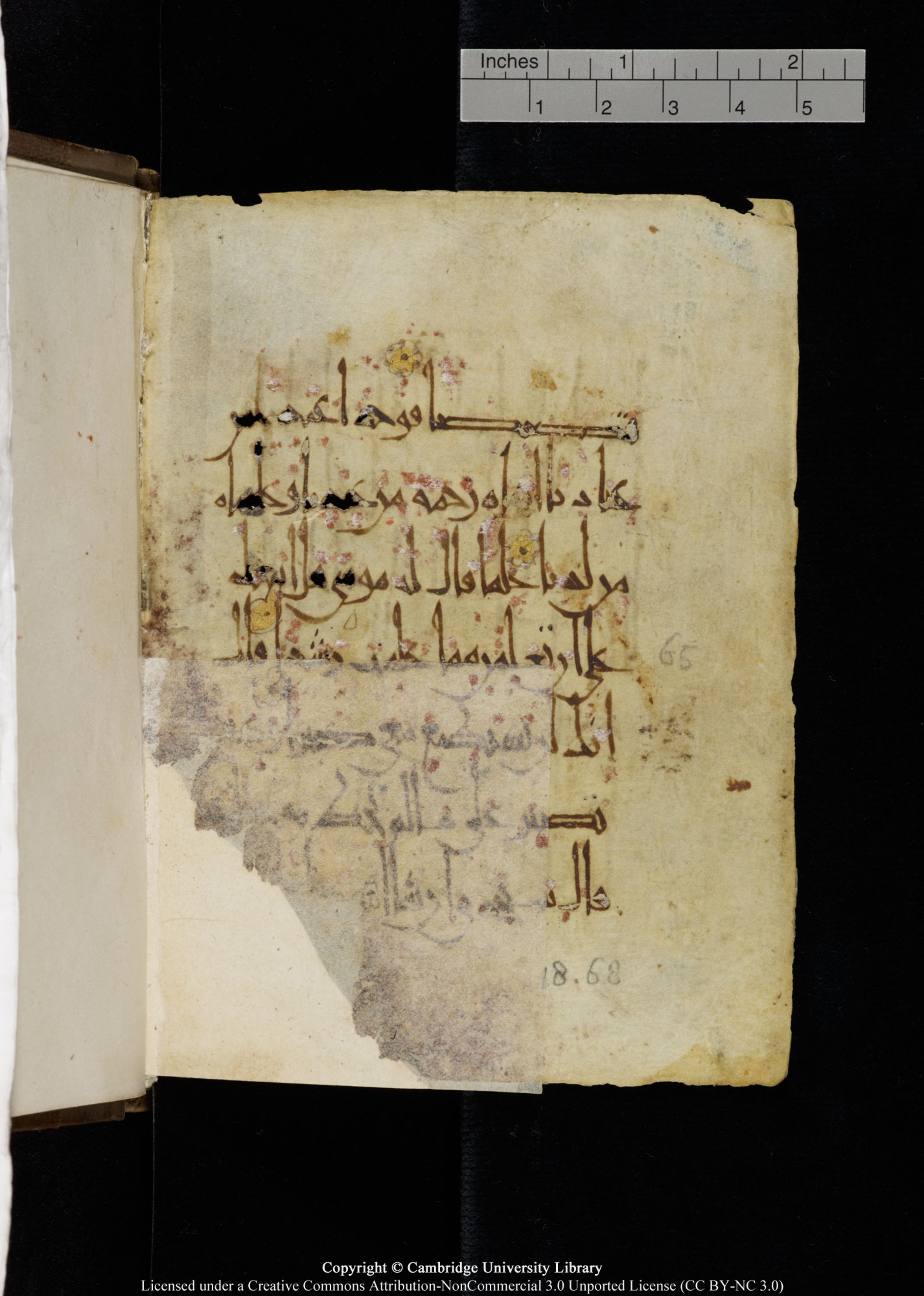 Cambridge, Cambridge University Library, MS Add.1134 (Scan 2), in maġribī script, showing Surah 18:64 from 10th Century AD found in Sinai Peninsula, currently housed at Cambridge University Library, Cambridge