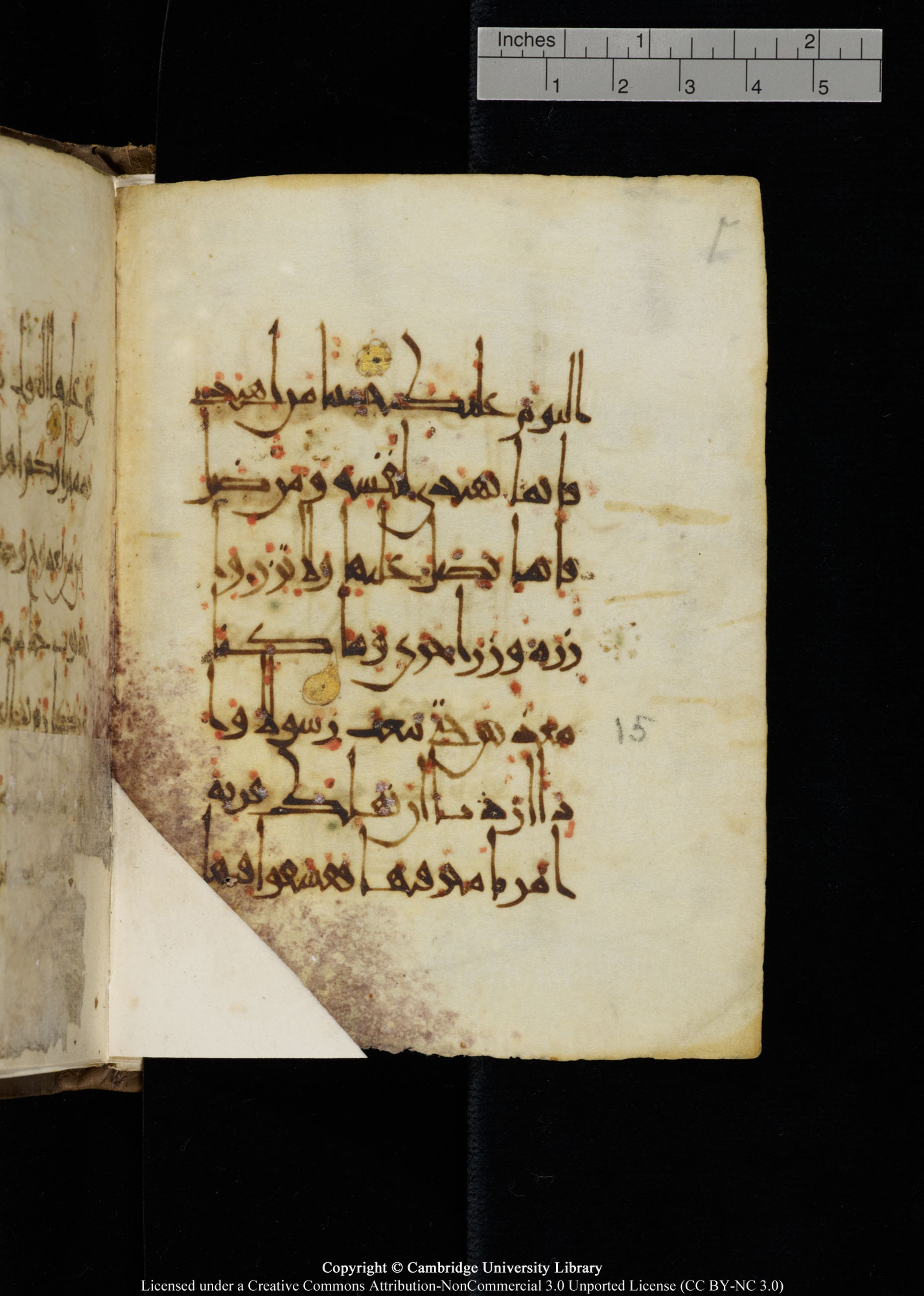 Cambridge, Cambridge University Library, MS Add.1134 (Scan 1), in maġribī script, showing Surah 17:16 from 10th Century AD found in Sinai Peninsula, currently housed at Cambridge University Library, Cambridge