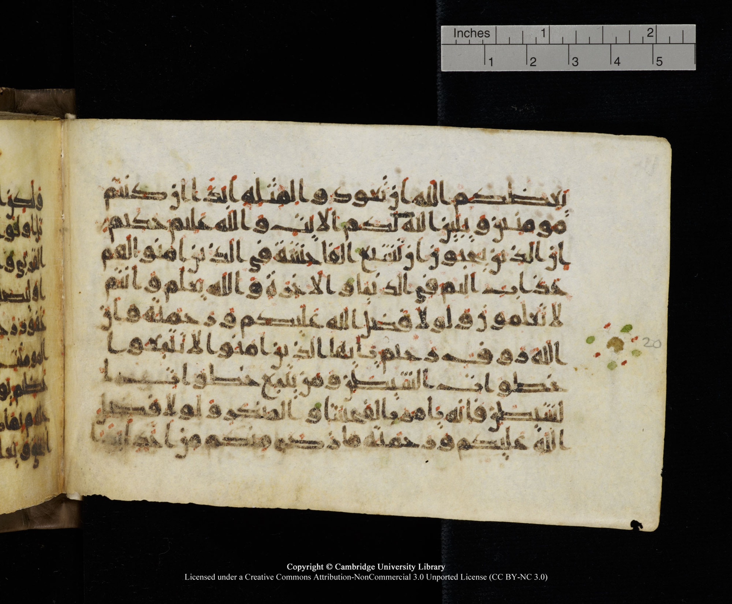 Cambridge MS Add.1137, in kūfī E script, showing Surah 24:19 from 9th or 10th Century AD found in Sinai Peninsula, Egypt, currently housed at Cambridge University Library, Cambridge