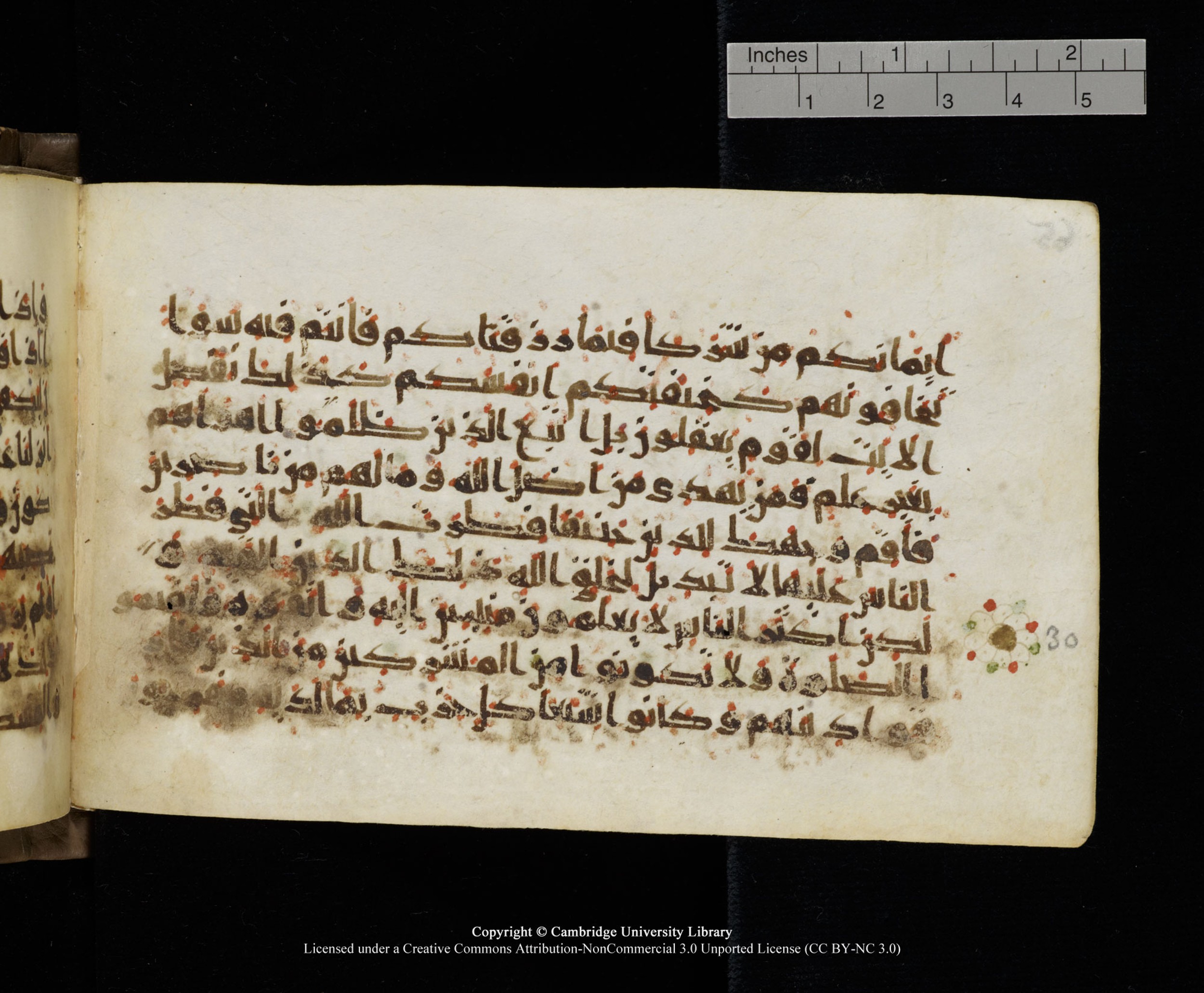 Cambridge MS Add.1137, in kūfī E script, showing Surah 30:32 from 9th or 10th Century AD found in Sinai Peninsula, Egypt, currently housed at Cambridge University Library, Cambridge