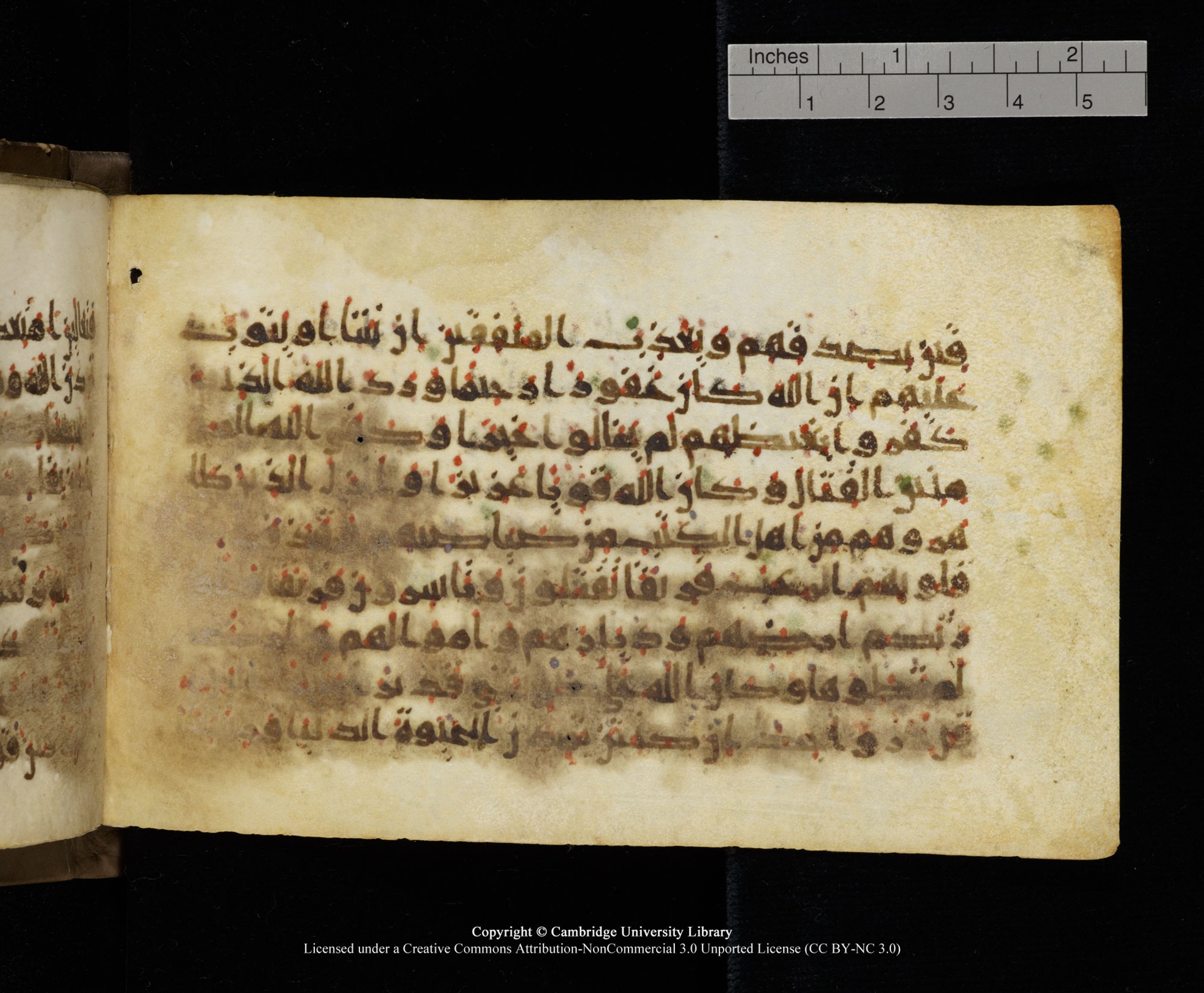 Cambridge MS Add.1137, in kūfī E script, showing Surah 33:25 from 9th or 10th Century AD found in Sinai Peninsula, Egypt, currently housed at Cambridge University Library, Cambridge