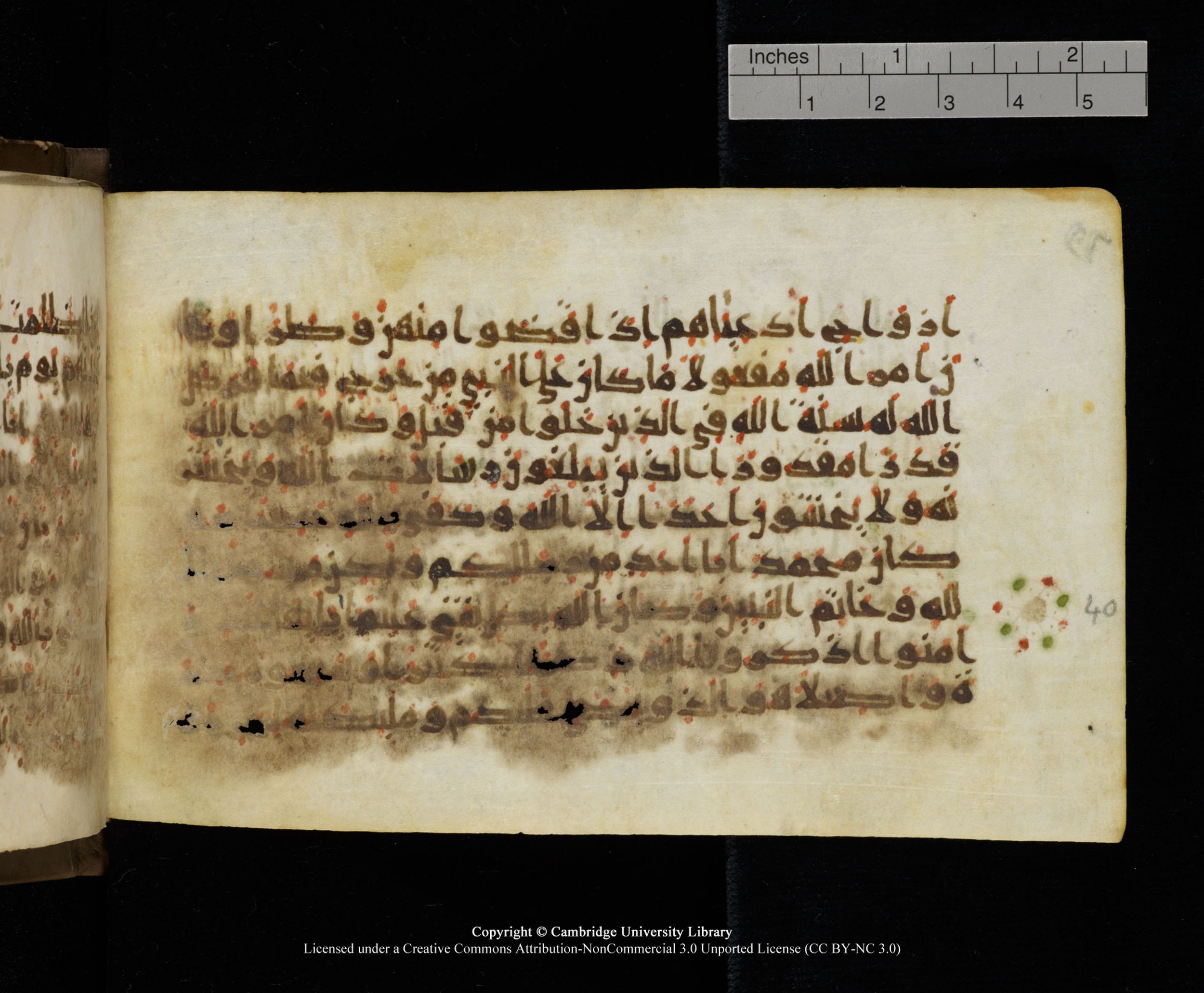 Cambridge MS Add.1137, in kūfī E script, showing Surah 33:39 from 9th or 10th Century AD found in Sinai Peninsula, Egypt, currently housed at Cambridge University Library, Cambridge