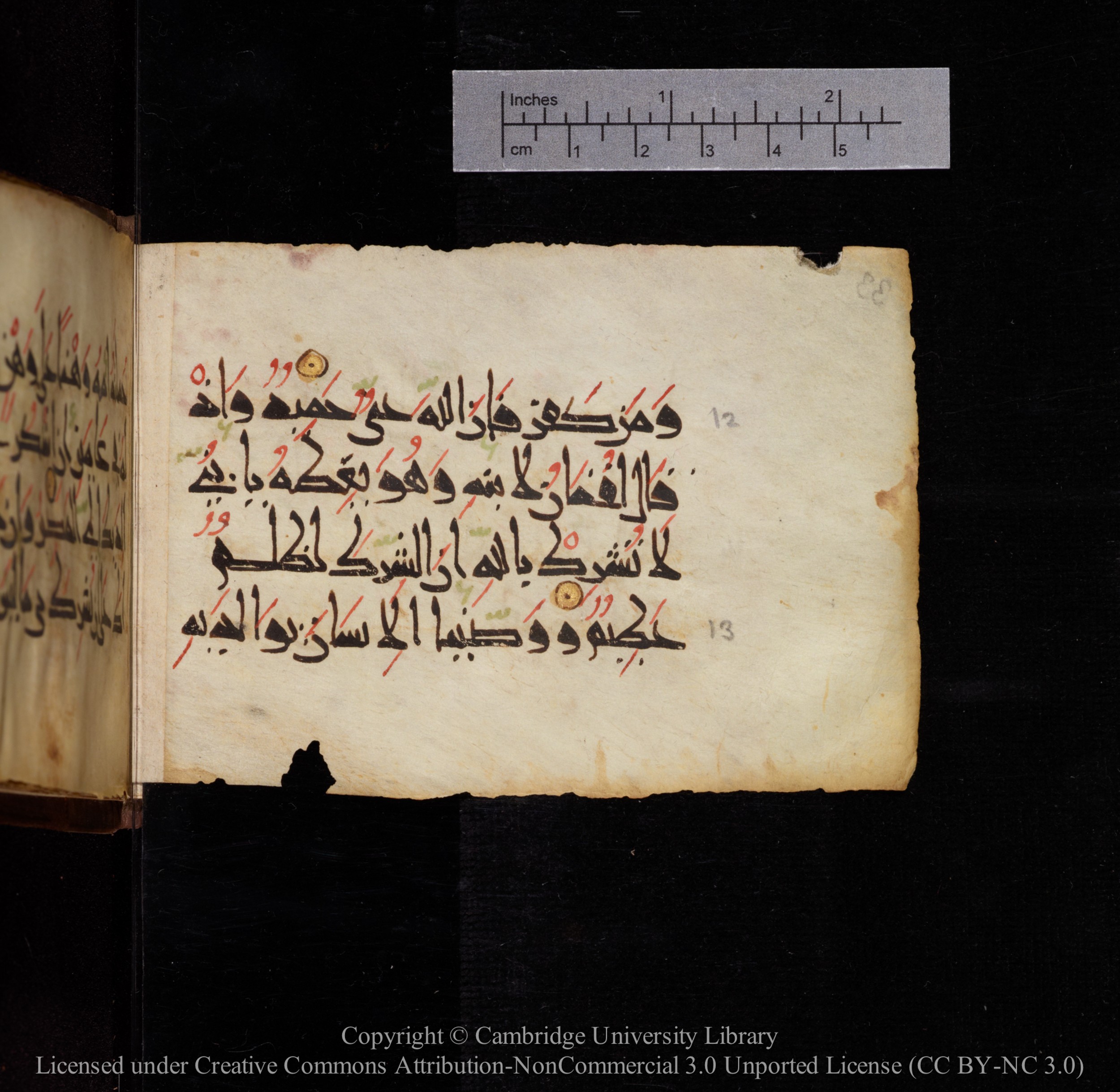 Cambridge, Cambridge University Library, MS Add.1144, in New Style script, showing Surah 31:13 from 9th or 10th Century AD found in Sinai Peninsula, currently housed at Cambridge University Library, Cambridge