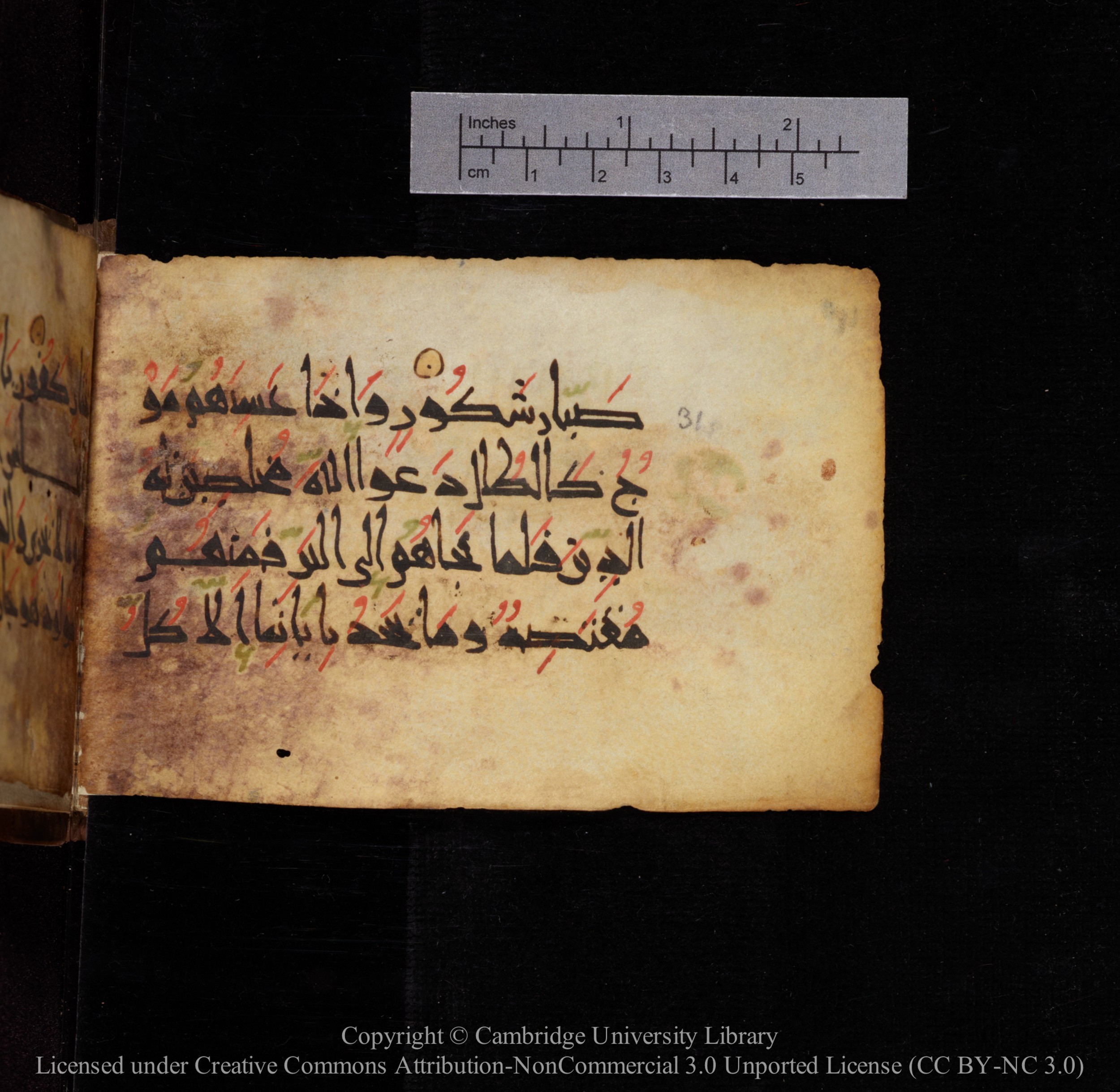 Cambridge, Cambridge University Library, MS Add.1144 (Scan 1), in New Style script, showing Surah 31:32 from 9th or 10th Century AD found in Sinai Peninsula, currently housed at Cambridge University Library, Cambridge