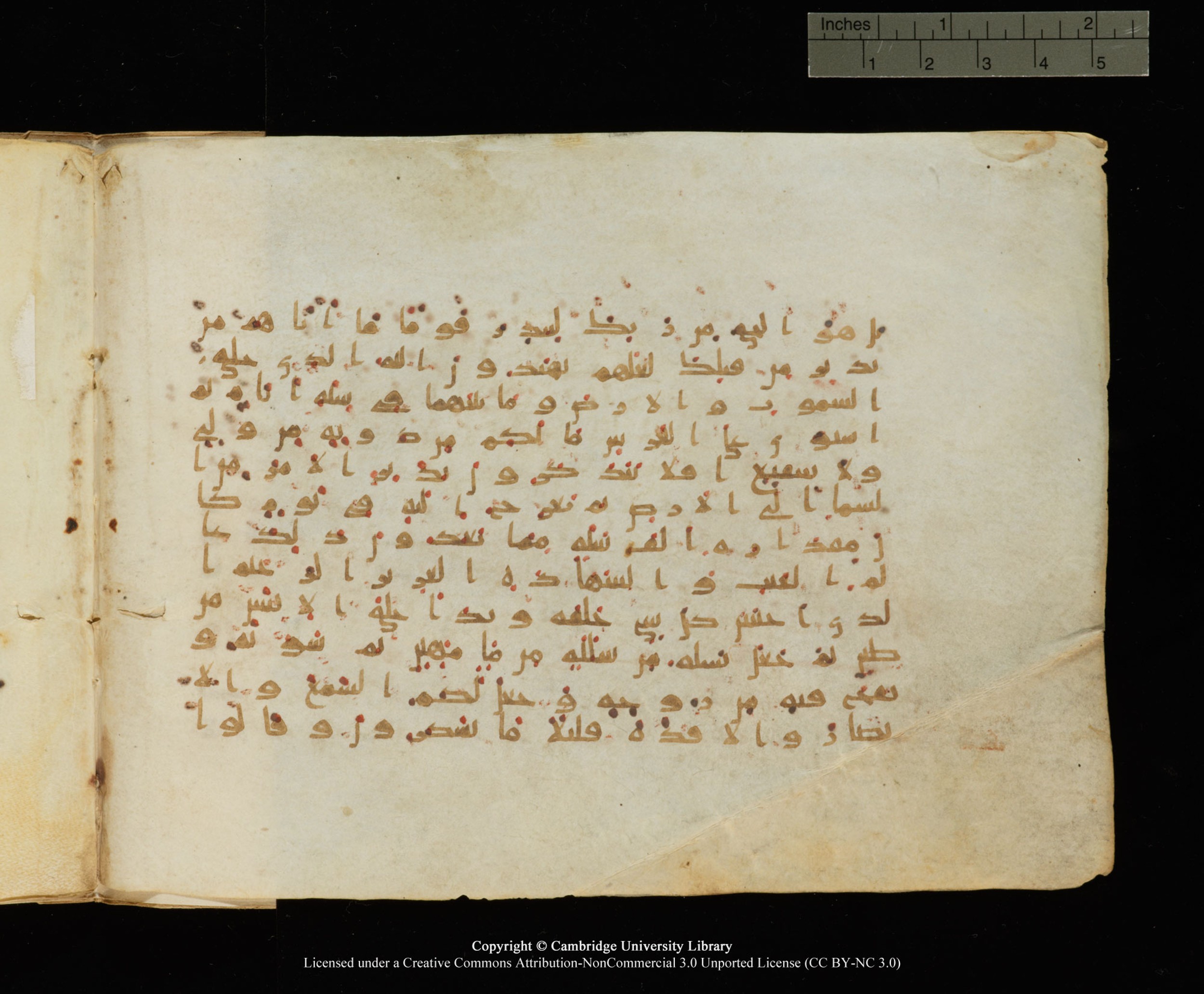 Cambridge University Library, MS Add.1145, in Kūfī B II script, showing Surah 32:7 from Late 9th or 10th Century AD found in Sinai Peninsula, currently housed at Cambridge University Library, Cambridge