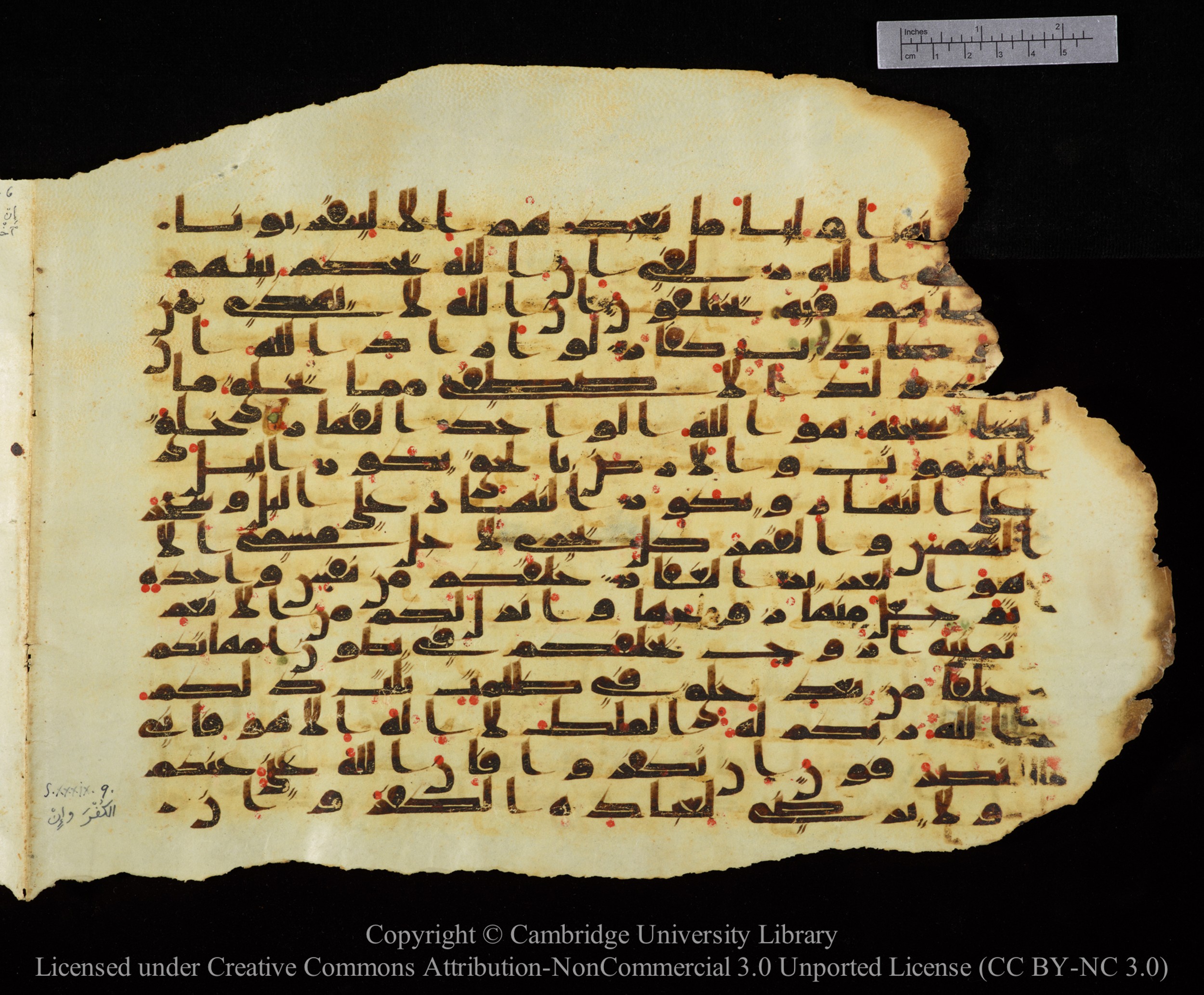 Cambridge University Library, MS Add.1147, in kūfī C II script, showing Surah 39:4 from 9th or 10th Century AD found in Sinai Peninsula, currently housed at Cambridge University Library, Cambridge
