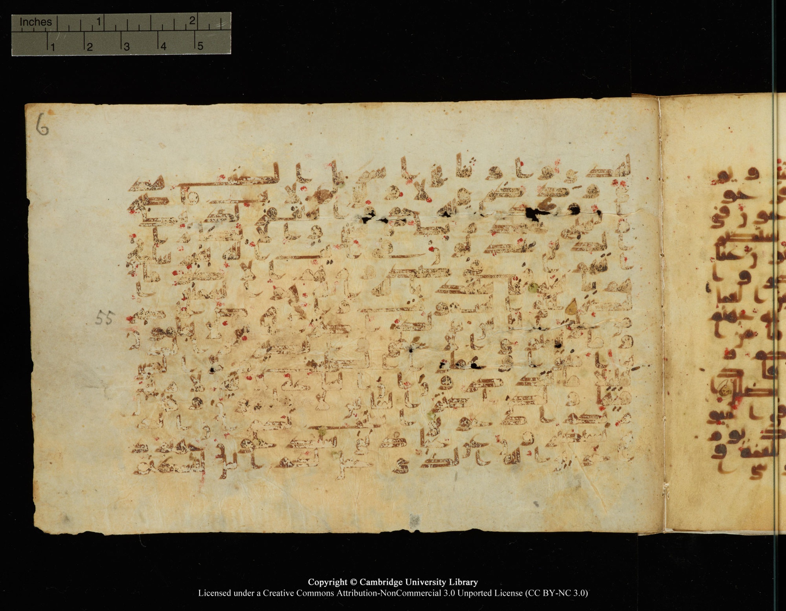 Cambridge, Cambridge University Library, MS Add.1149 (Scan 2), in kūfī B.II script, showing Surah 40:53 from 9th Century AD found in Sinai Peninsula, Egypt, currently housed at Cambridge University Library, Cambridge, UK