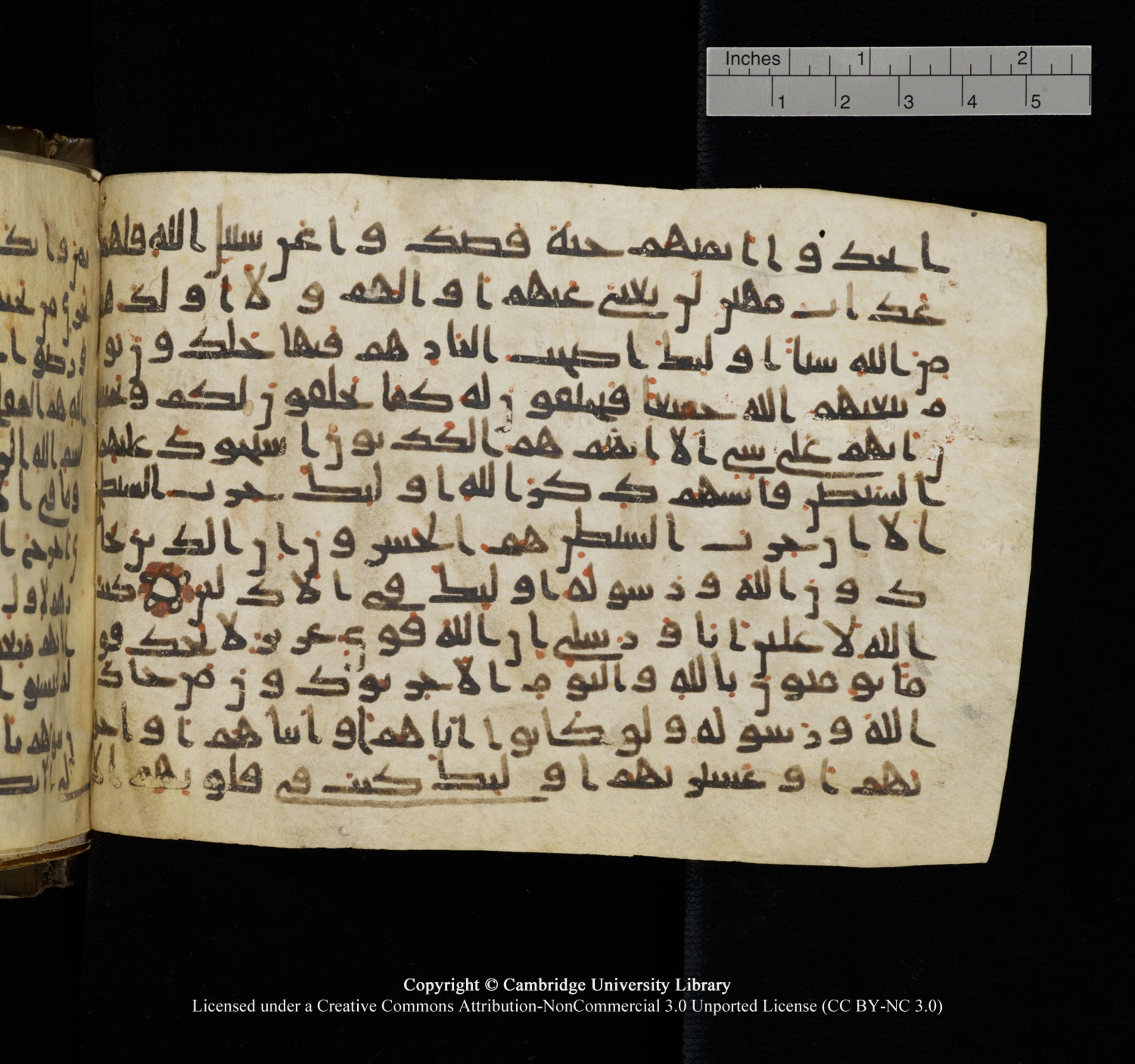 Cambridge University Library, MS Add.1150 (Scan 1), in Unidentified script, showing Surah 58:22 from 9th or 10th Century AD found in Sinai Peninsula, currently housed at Cambridge University Library, Cambridge, UK