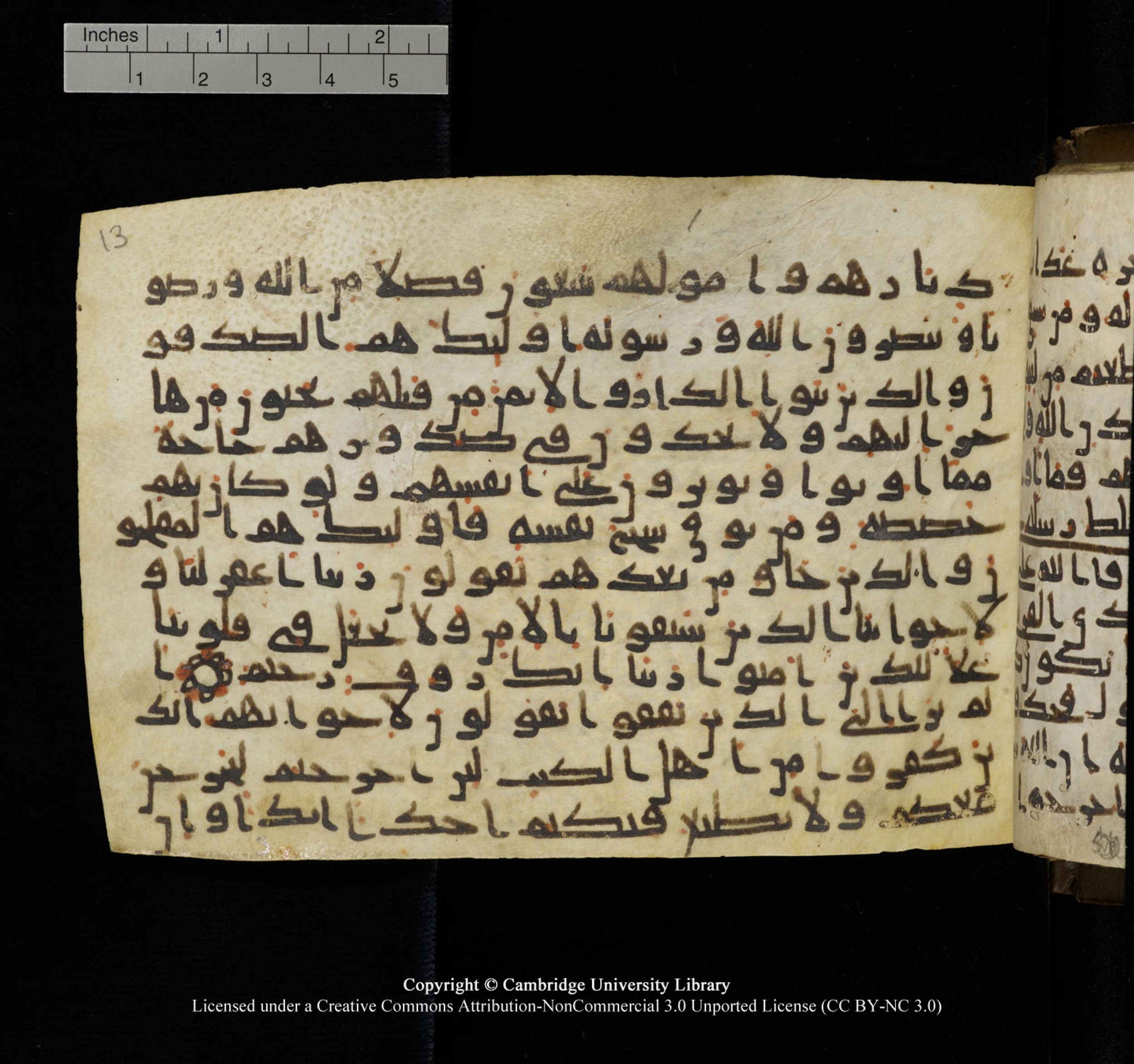 Cambridge University Library, MS Add.1150 (Scan 2), in Unidentified script, showing Surah 59:8 from 9th or 10th Century AD found in Sinai Peninsula, currently housed at Cambridge University Library, Cambridge, UK
