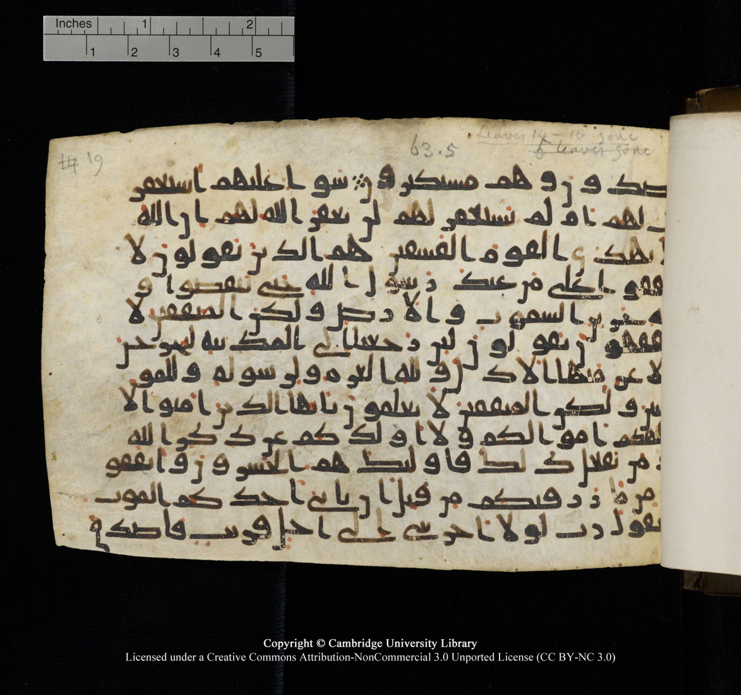 Cambridge University Library, MS Add.1150, in Unidentified script, showing Surah 63:8 from 9th or 10th Century AD found in Sinai Peninsula, currently housed at Cambridge University Library, Cambridge, UK