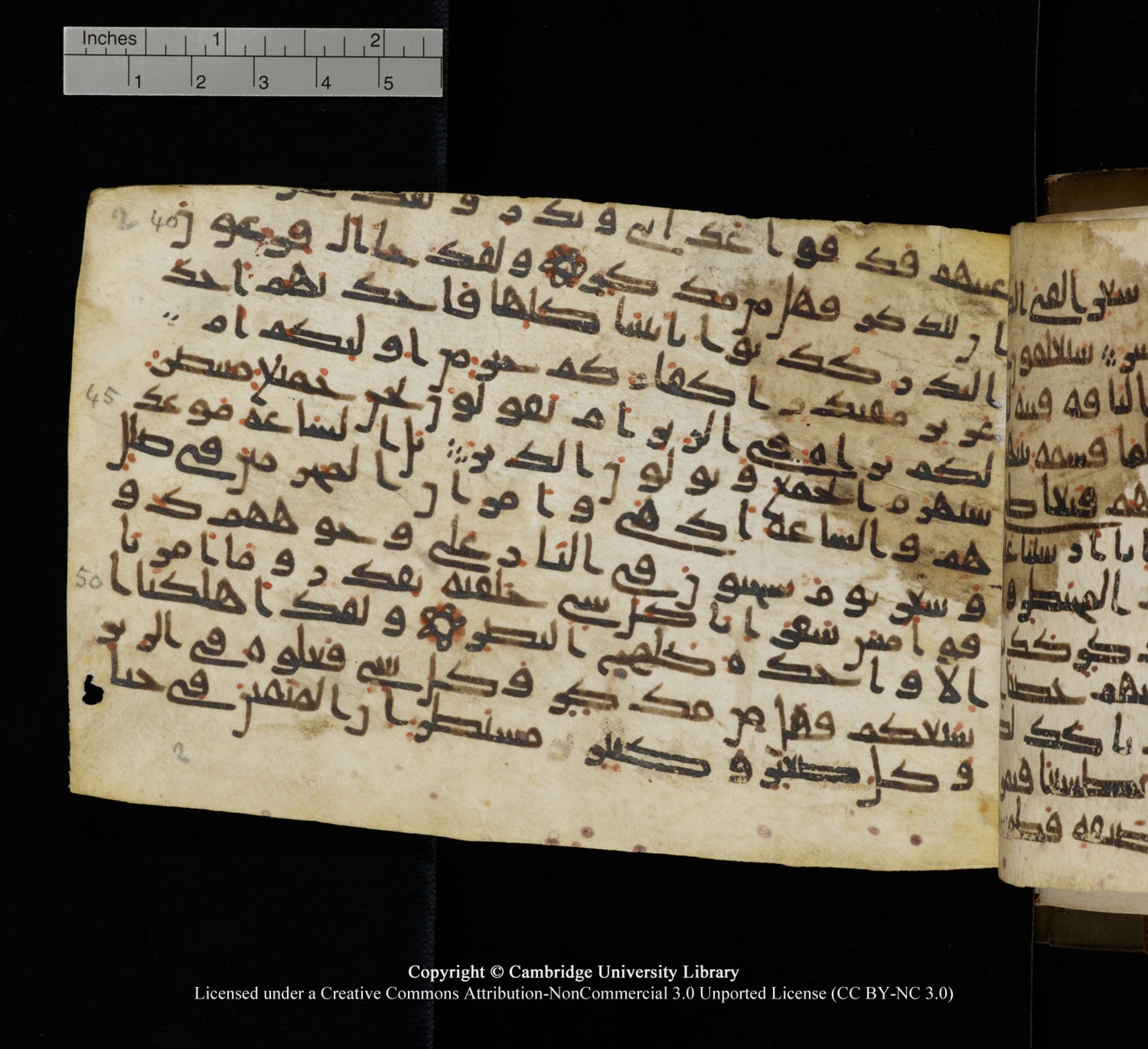Cambridge University Library, MS Add.1150, in Unidentified script, showing Surah 54:39 from 9th or 10th Century AD found in Sinai Peninsula, currently housed at Cambridge University Library, Cambridge, UK