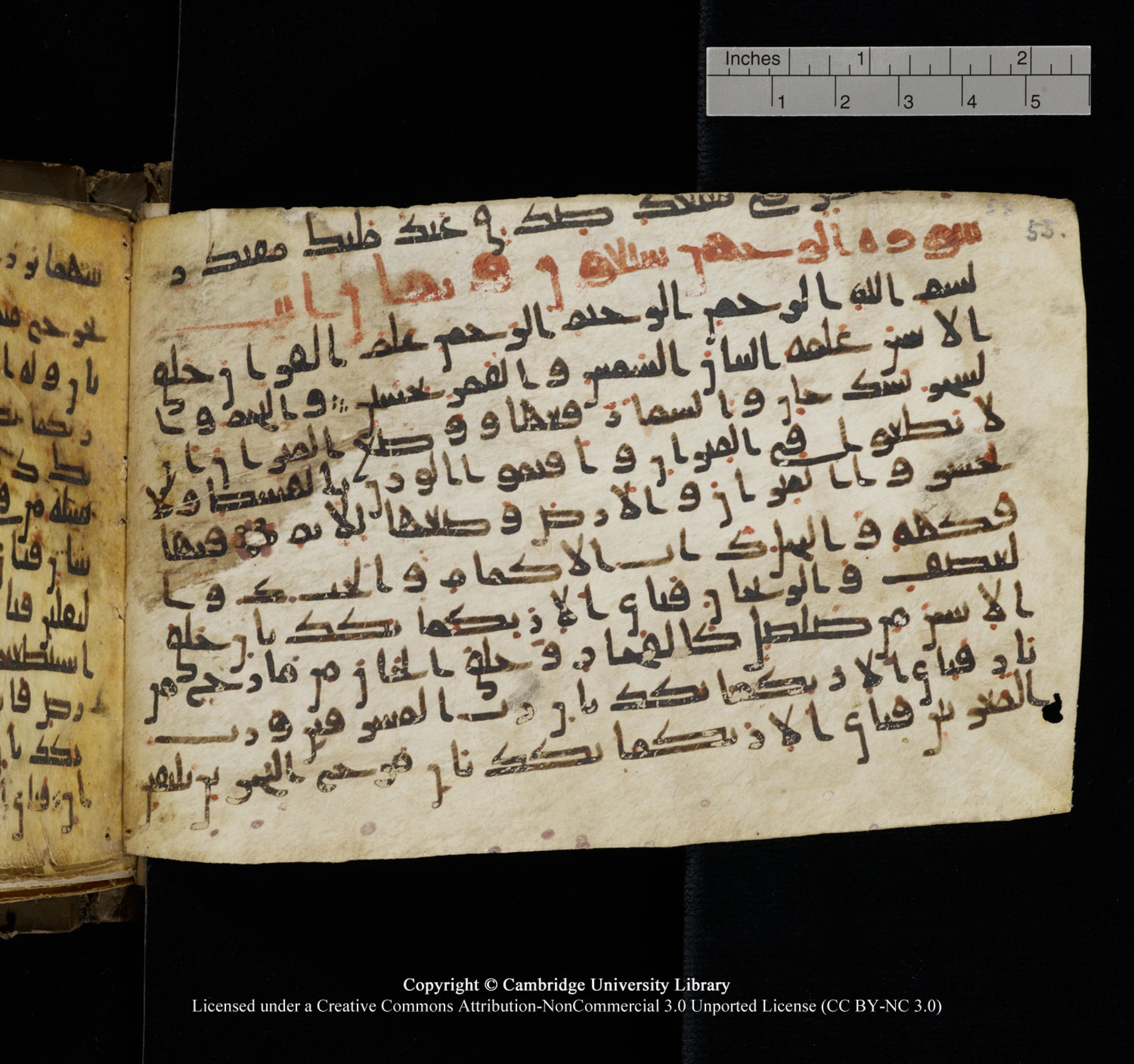 Cambridge University Library, MS Add.1150, in Unidentified script, showing Surah 55:13 from 9th or 10th Century AD found in Sinai Peninsula, currently housed at Cambridge University Library, Cambridge, UK
