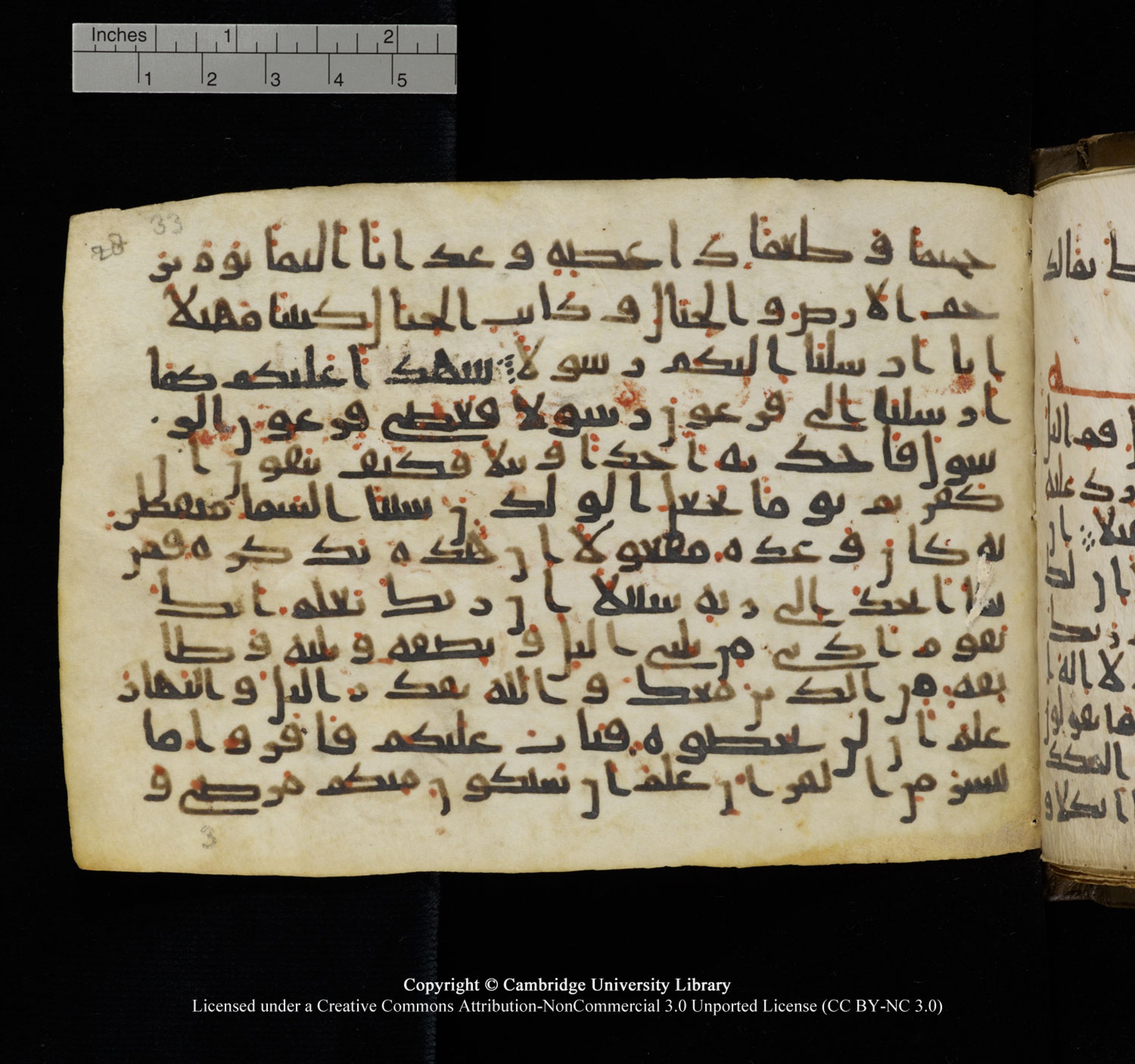 Cambridge University Library, MS Add.1150, in Unidentified script, showing Surah 73:13 from 9th or 10th Century AD found in Sinai Peninsula, currently housed at Cambridge University Library, Cambridge, UK