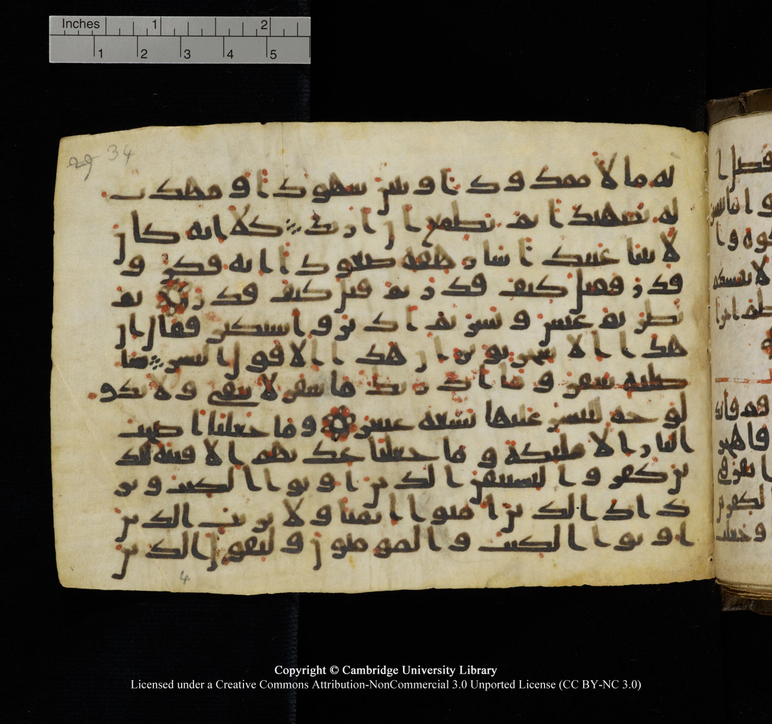 Cambridge University Library, MS Add.1150, in Unidentified script, showing Surah 74:21 from 9th or 10th Century AD found in Sinai Peninsula, currently housed at Cambridge University Library, Cambridge, UK