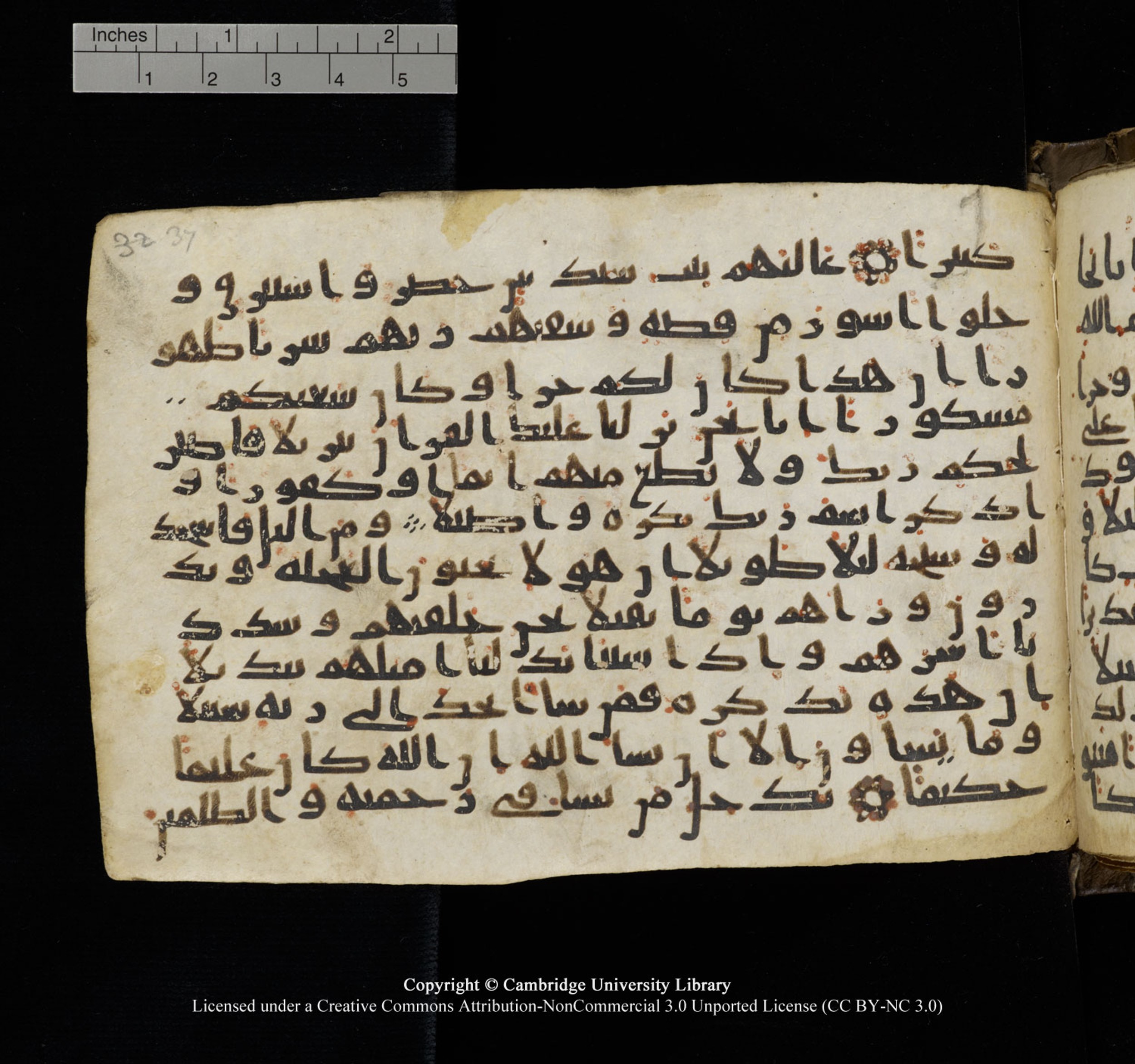 Cambridge University Library, MS Add.1150, in Unidentified script, showing Surah 76:21 from 9th or 10th Century AD found in Sinai Peninsula, currently housed at Cambridge University Library, Cambridge, UK