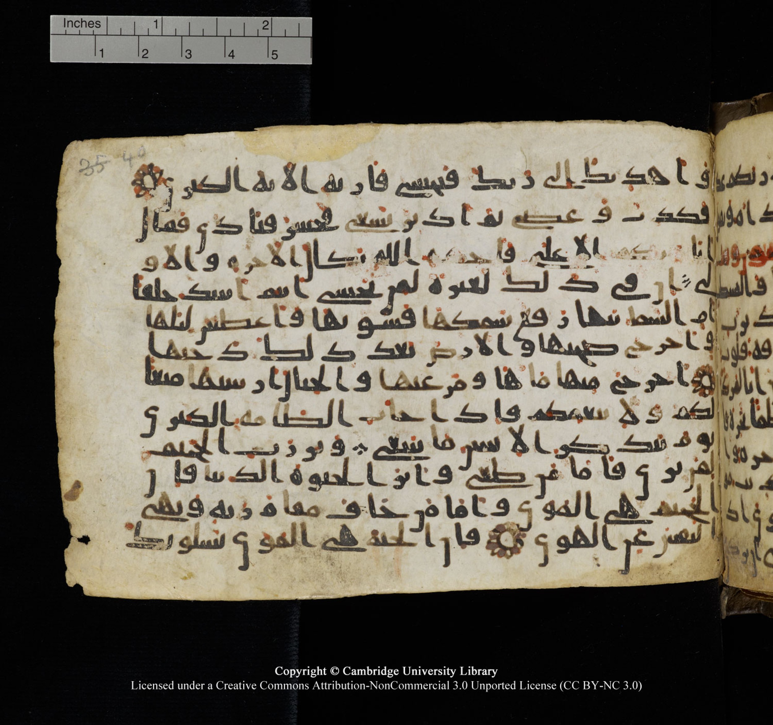 Cambridge University Library, MS Add.1150, in Unidentified script, showing Surah 79:21 from 9th or 10th Century AD found in Sinai Peninsula, currently housed at Cambridge University Library, Cambridge, UK