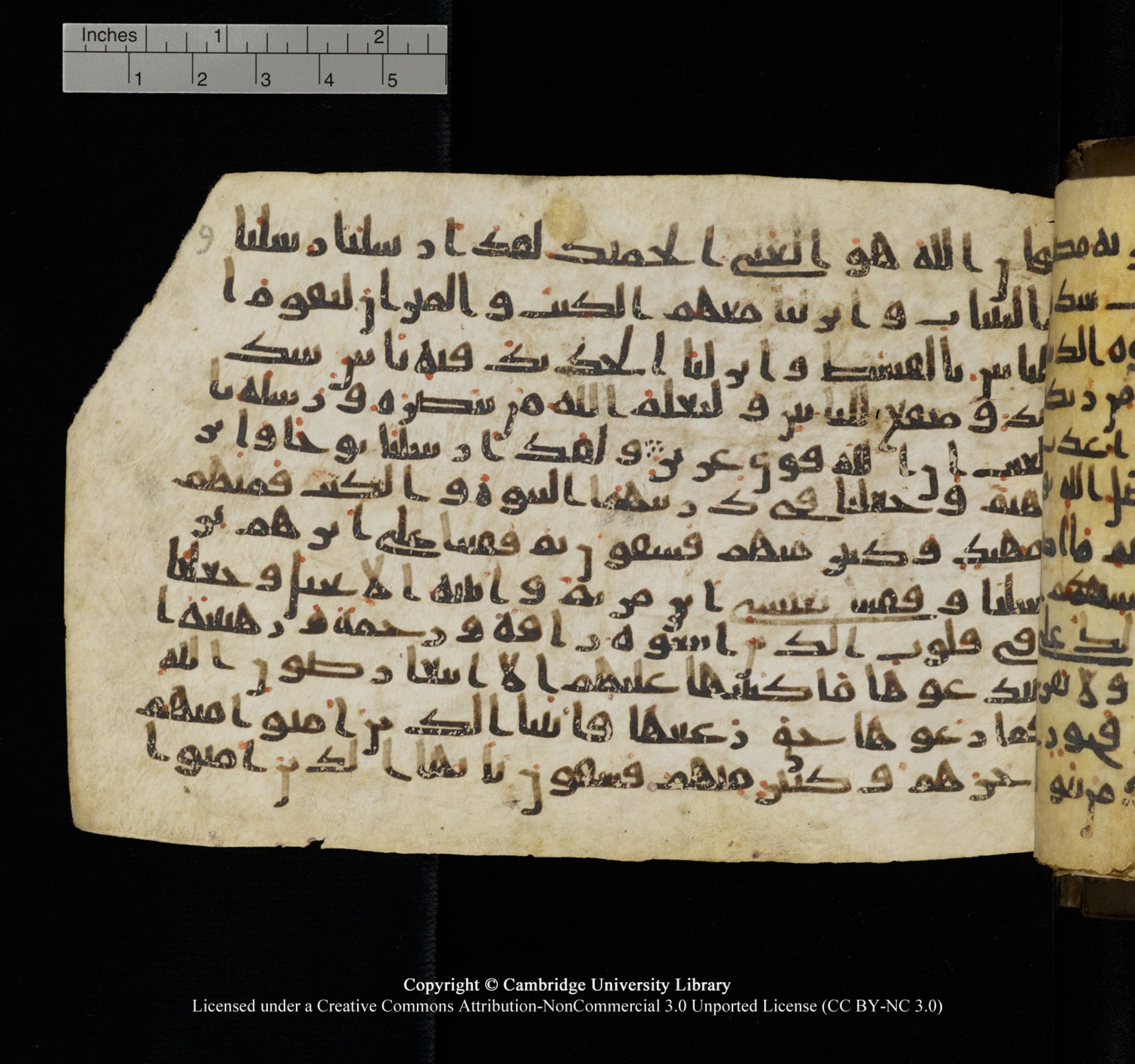 Cambridge University Library, MS Add.1150 (Scan 2), in Unidentified script, showing Surah 57:24 from 9th or 10th Century AD found in Sinai Peninsula, currently housed at Cambridge University Library, Cambridge, UK