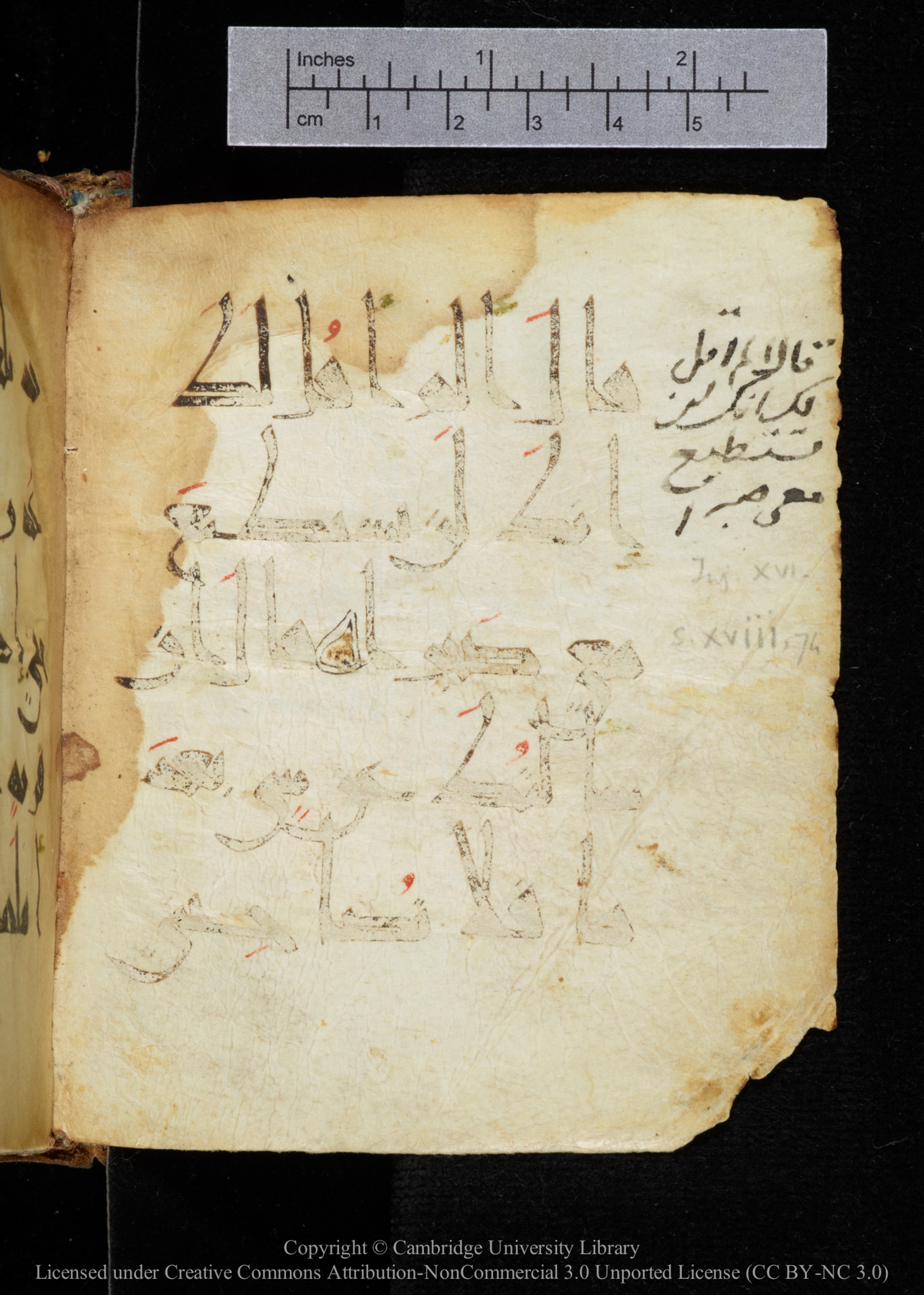 Cambridge, Cambridge University Library, MS Add.2964 (Scan 1), in New Style I script, showing Surah 18:76 from 10th to 11th Century AD found in Unknown, currently housed at Cambridge University Library, Cambridge