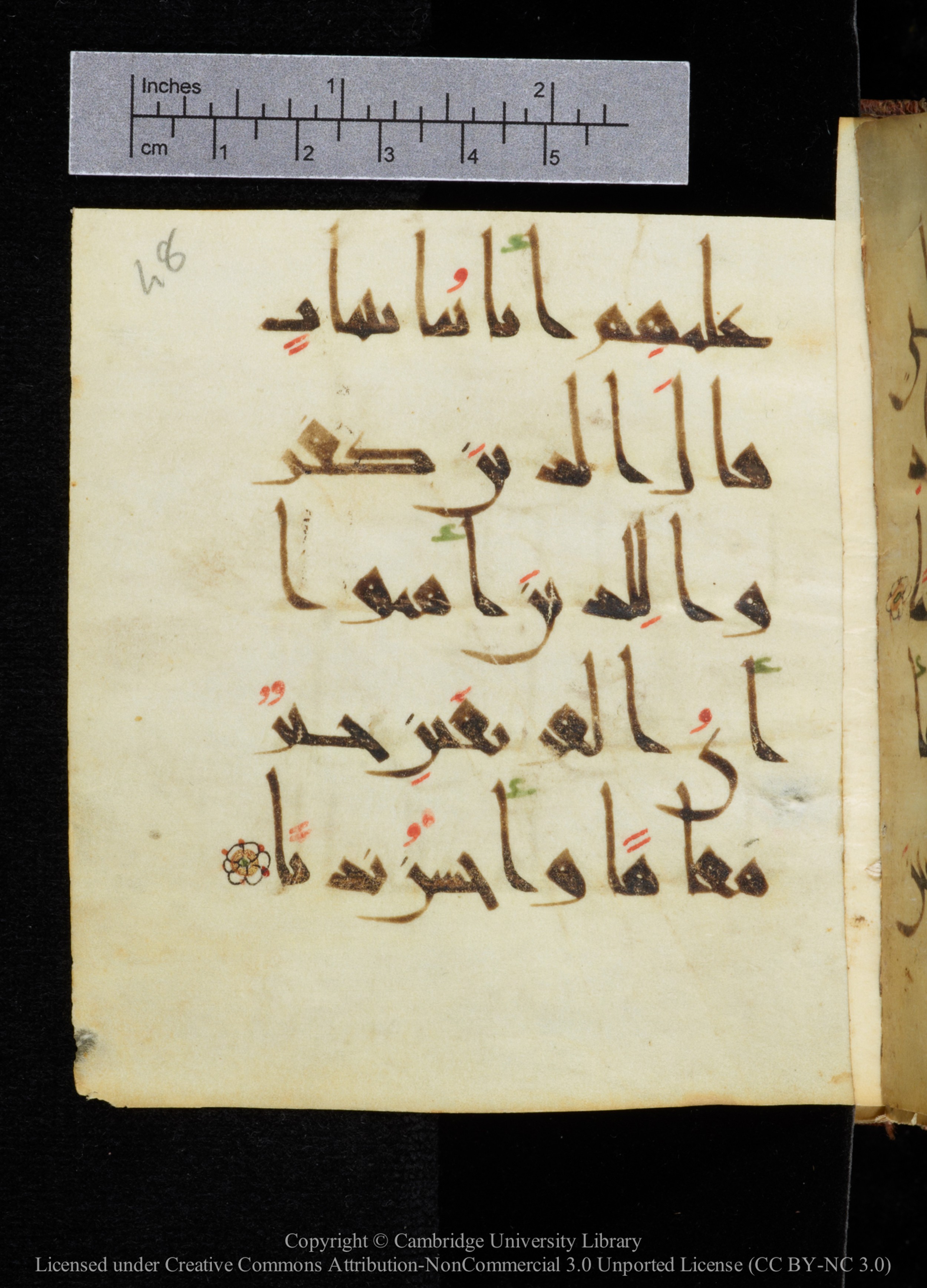 Cambridge, Cambridge University Library, MS Add.2964 (Scan 1), in New Style I script, showing Surah 19:73 from 10th to 11th Century AD found in Unknown, currently housed at Cambridge University Library, Cambridge