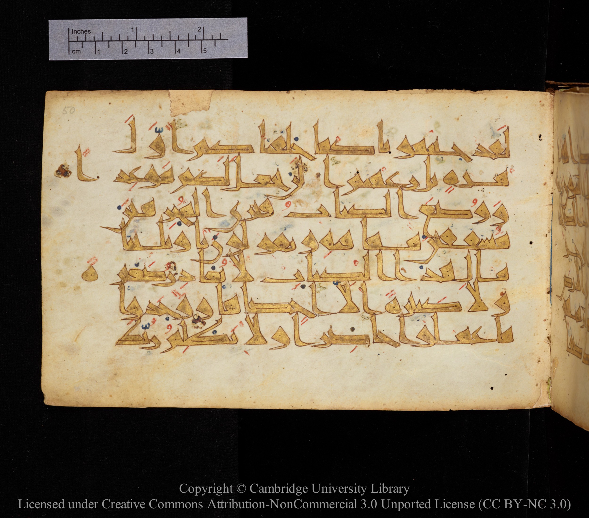 Cambridge MS Or.476 (Scan 1), in New Style I script, showing Surah 18:49 from 10th to 11th Century AD found in Unknown, currently housed at Cambridge University Library, Cambridge