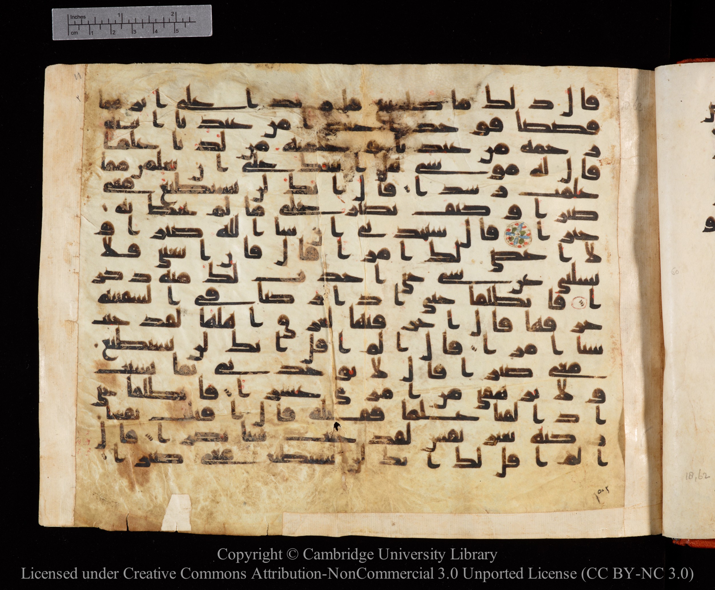 Cambridge University Library MS Or.771, in kūfī D.I script, showing Surah 18:64 from 10th to 11th Century AD found in Unknown, currently housed at Cambridge University Library, Cambridge, UK