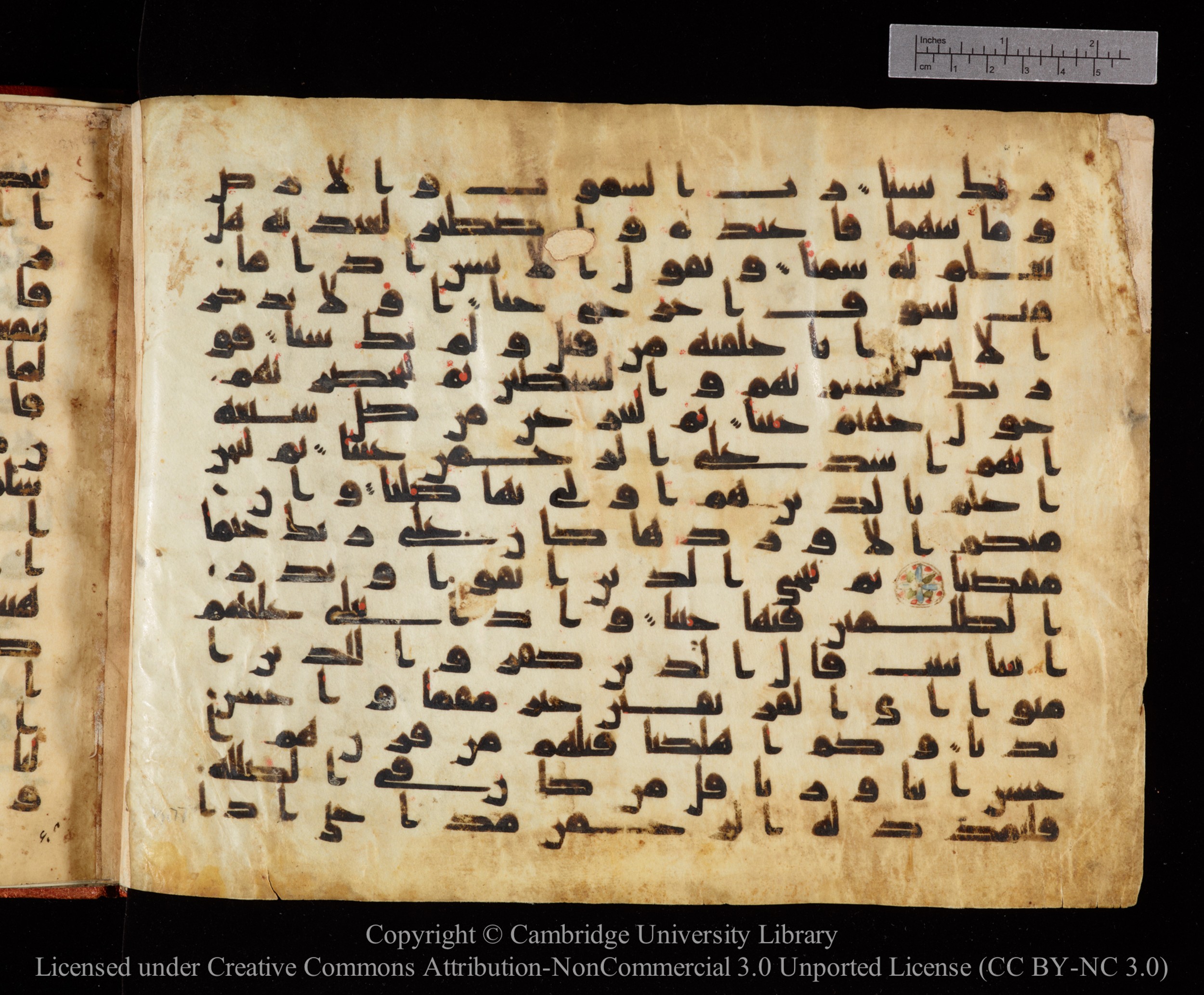 Cambridge University Library MS Or.771, in kūfī D.I script, showing Surah 19:72 from 10th to 11th Century AD found in Unknown, currently housed at Cambridge University Library, Cambridge, UK