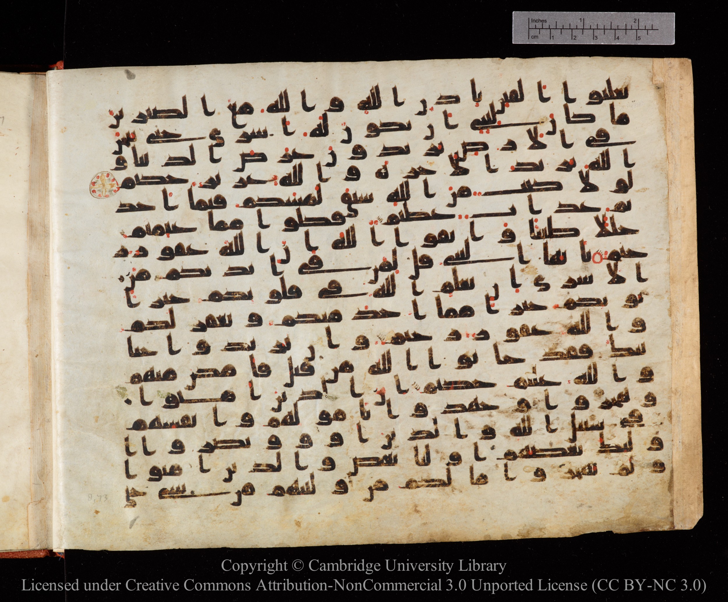 Cambridge University Library MS Or.771, in kūfī D.I script, showing Surah 8:71 from 10th to 11th Century AD found in Unknown, currently housed at Cambridge University Library, Cambridge, UK