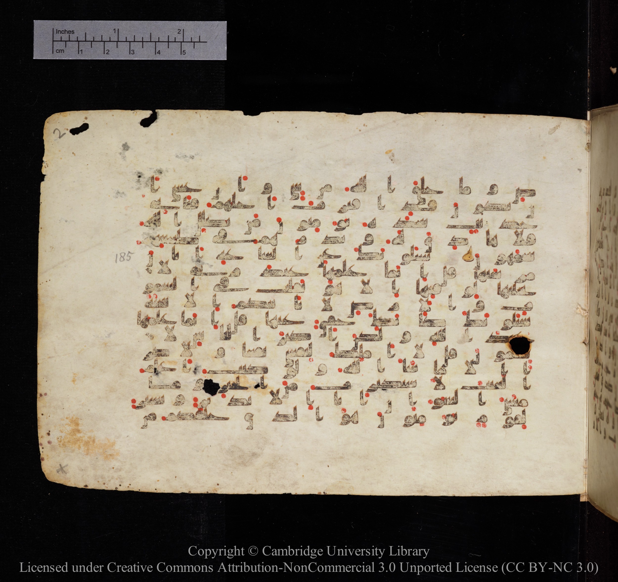 Cambridge University Library MS Add.1122, in kūfī B II script, showing Surah 7:187 from 9th to 10th Century AD found in Sinai Peninsula, currently housed at Cambridge University Library, Cambridge