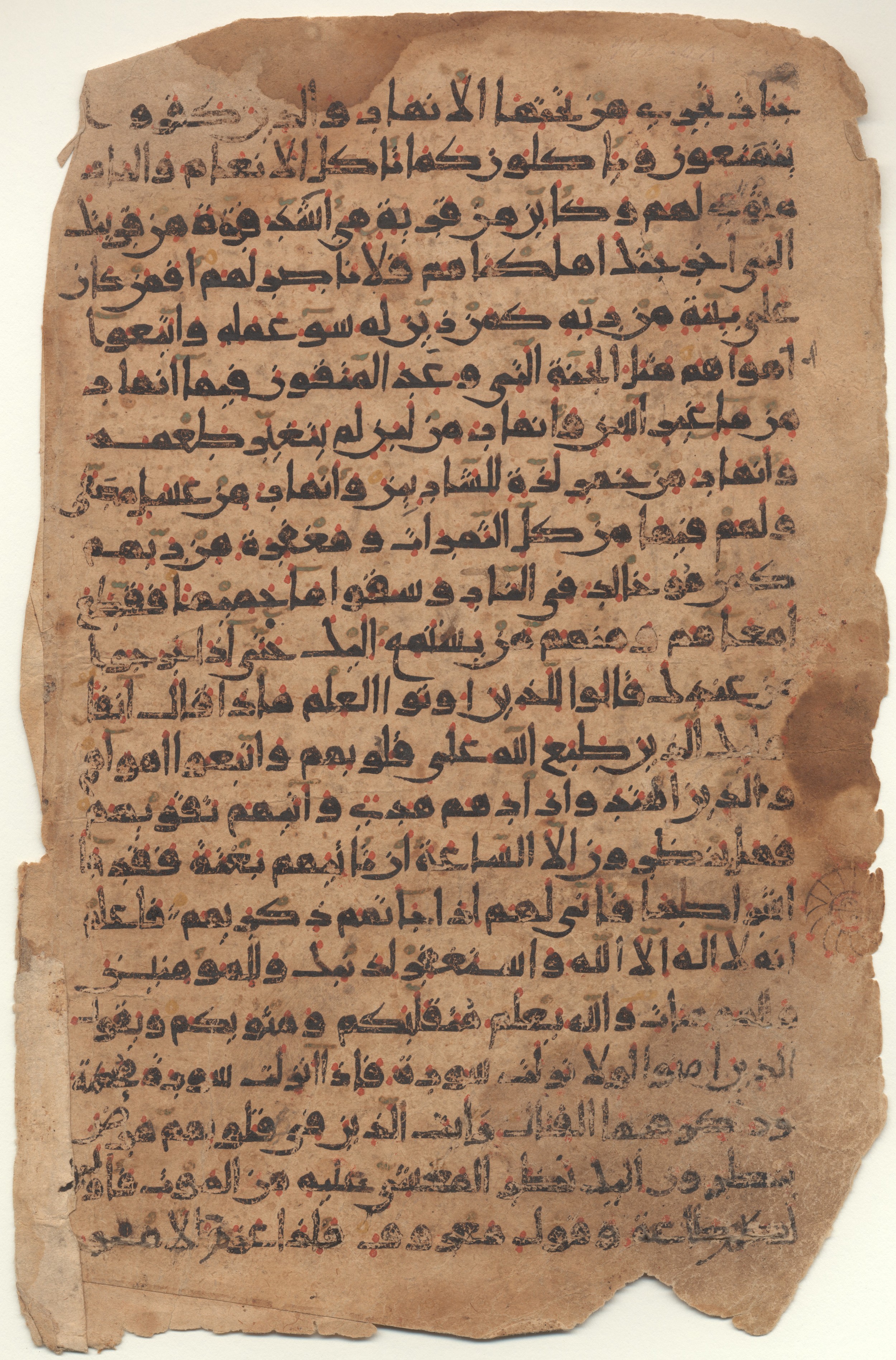Providence, Rhode Island, Brown University Library, 6724, in new style I script, showing Surah 47:13 from 10th to 11th Century AD found in Unknown, currently housed at Brown University Library, Providence, Rhode Island