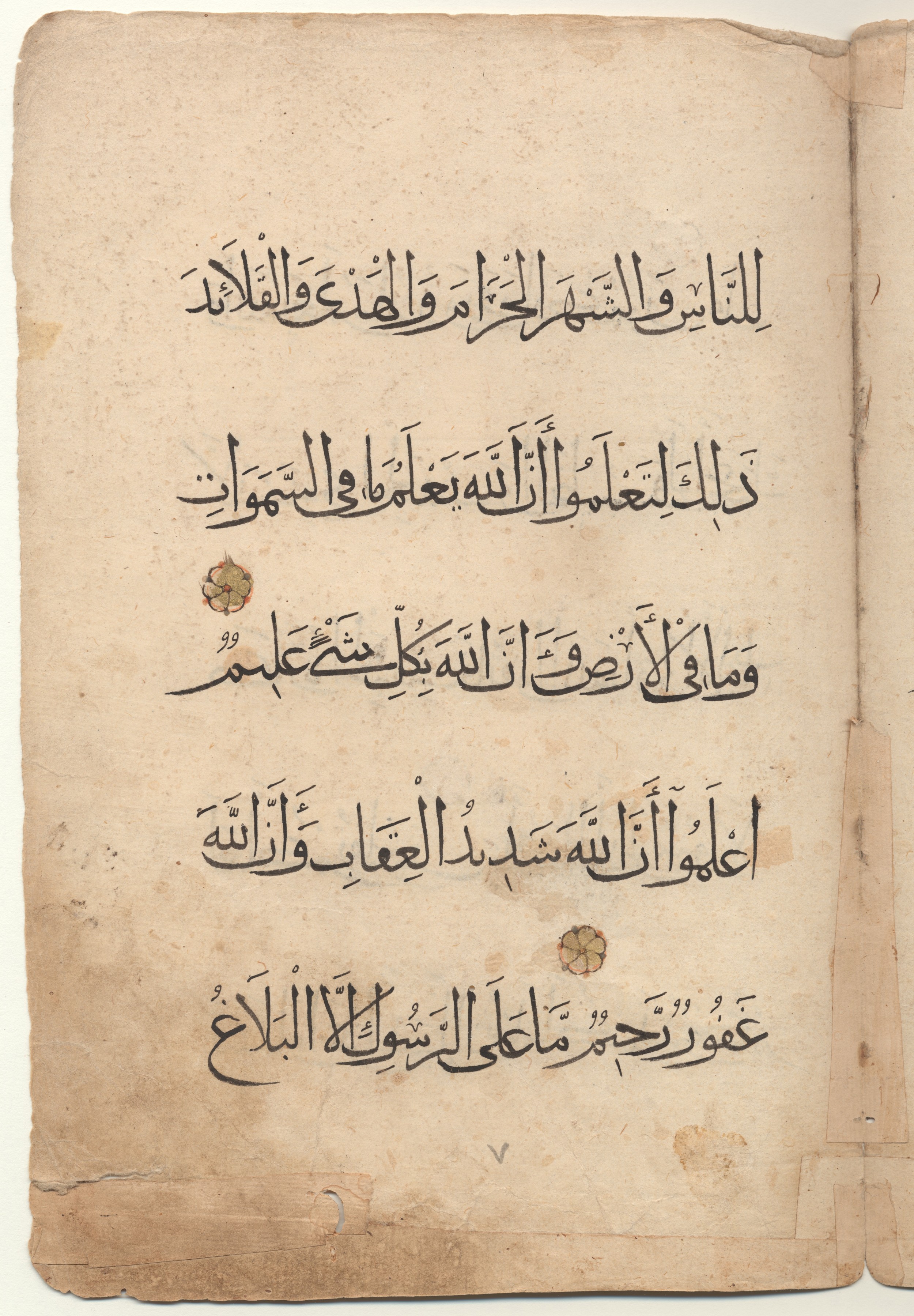 Brown University Library 6157 (Scan 2), in tauqīʿ script, showing Surah 5:97 from 13th to 14th Century AD found in Middle East, currently housed at Brown University Library, Providence, Rhode Island