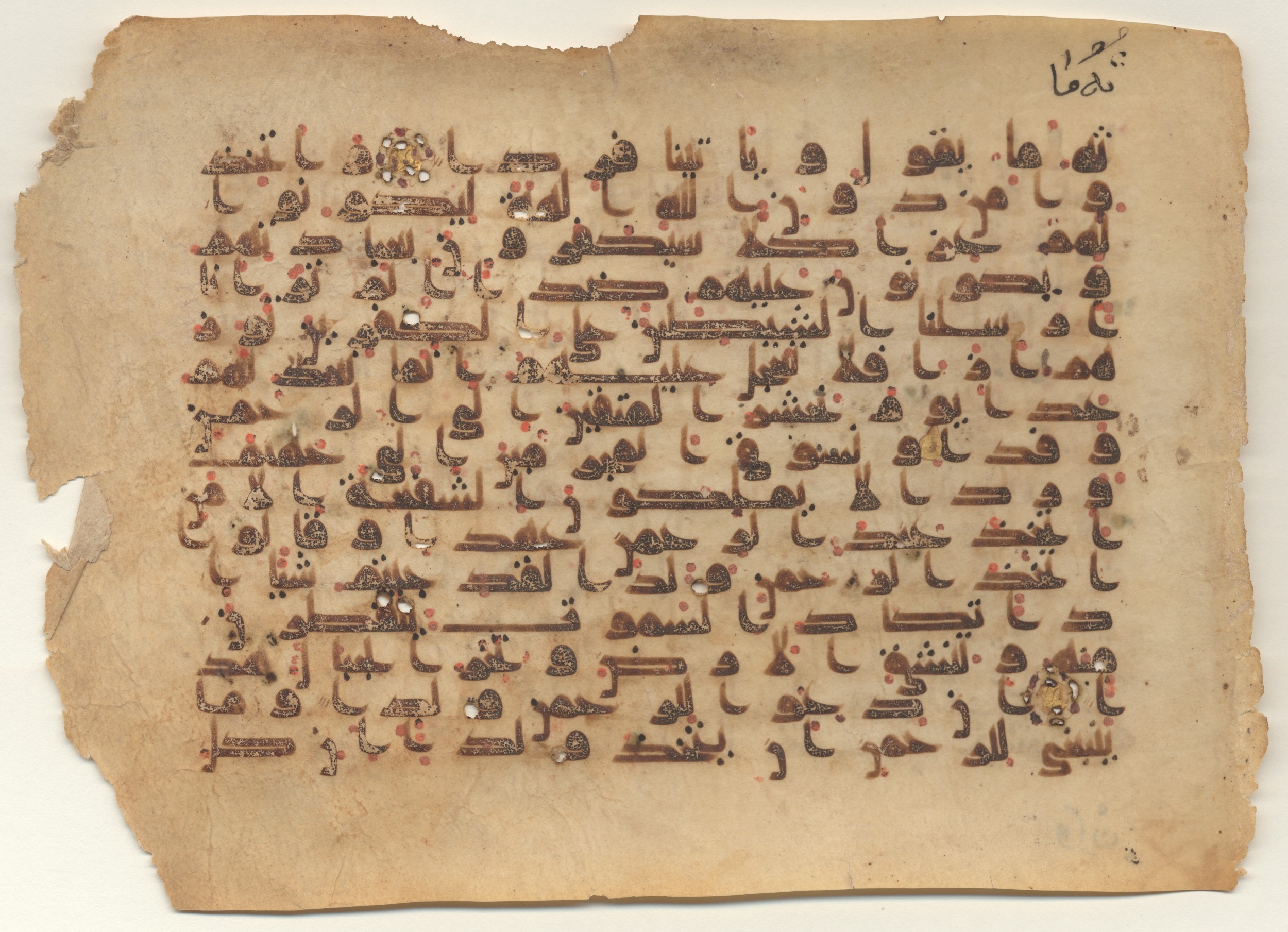 MS Brunensis-Birminghamiensis (BrB), in kūfī D.IV script, showing Surah 19:83 from 9th Century AD found in Middle East, currently housed at Brown University Library, Providence, Rhode Island