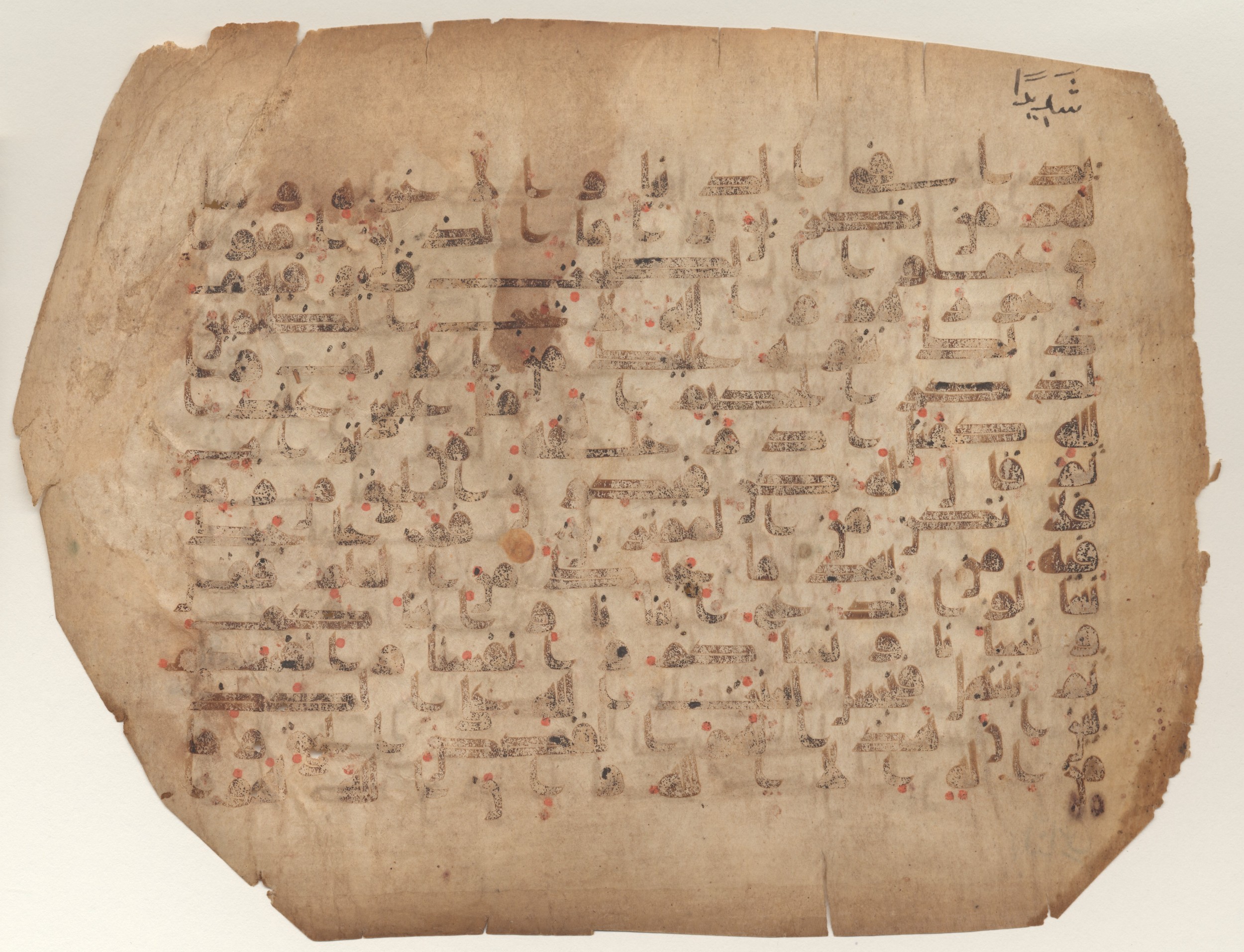 MS Brunensis-Birminghamiensis (BrB), in kūfī D.IV script, showing Surah 3:59 from 9th Century AD found in Middle East, currently housed at Brown University Library, Providence, Rhode Island