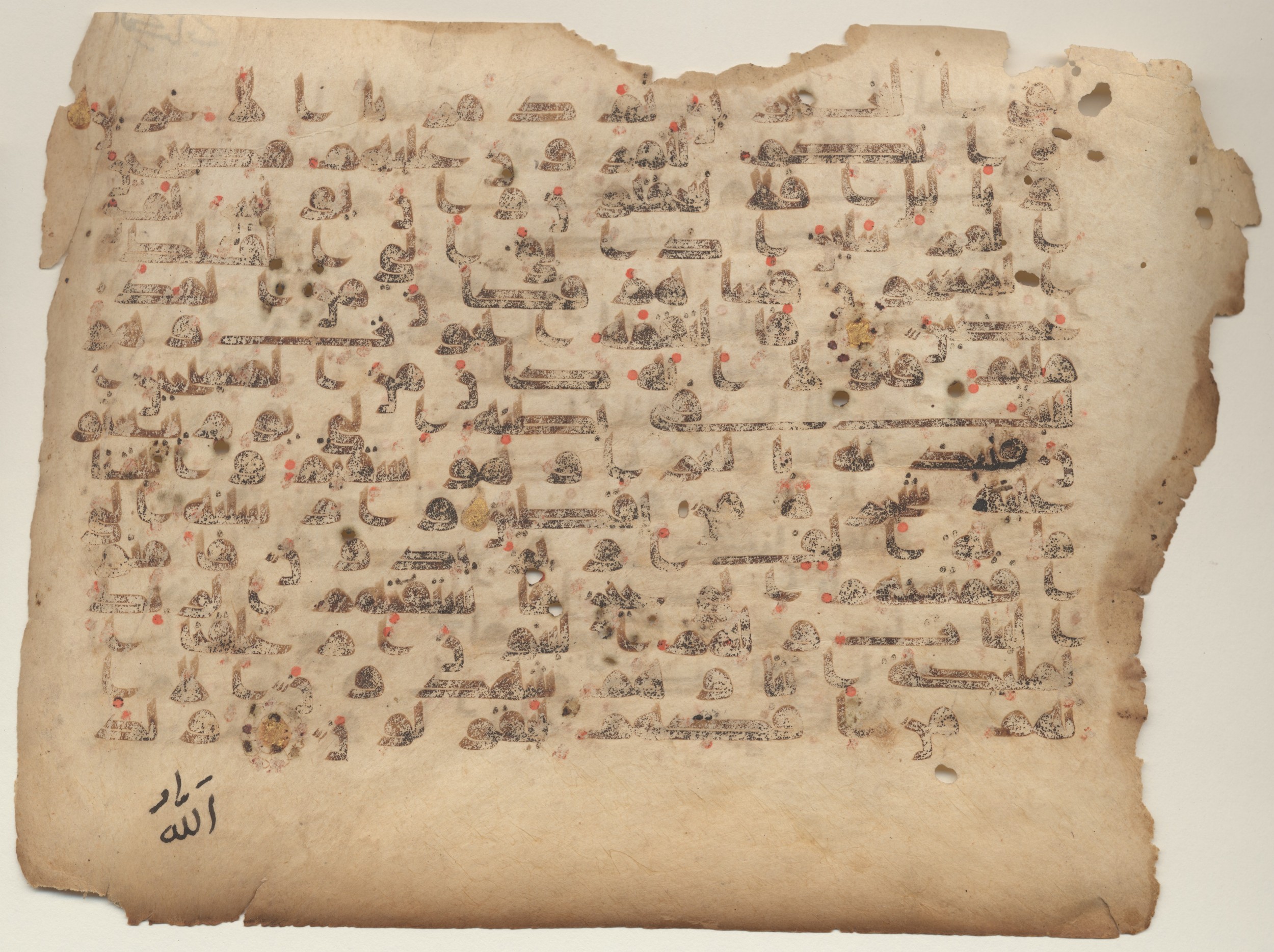 MS Brunensis-Birminghamiensis (BrB), in kūfī D.IV script, showing Surah 37:136 from 9th Century AD found in Middle East, currently housed at Brown University Library, Providence, Rhode Island