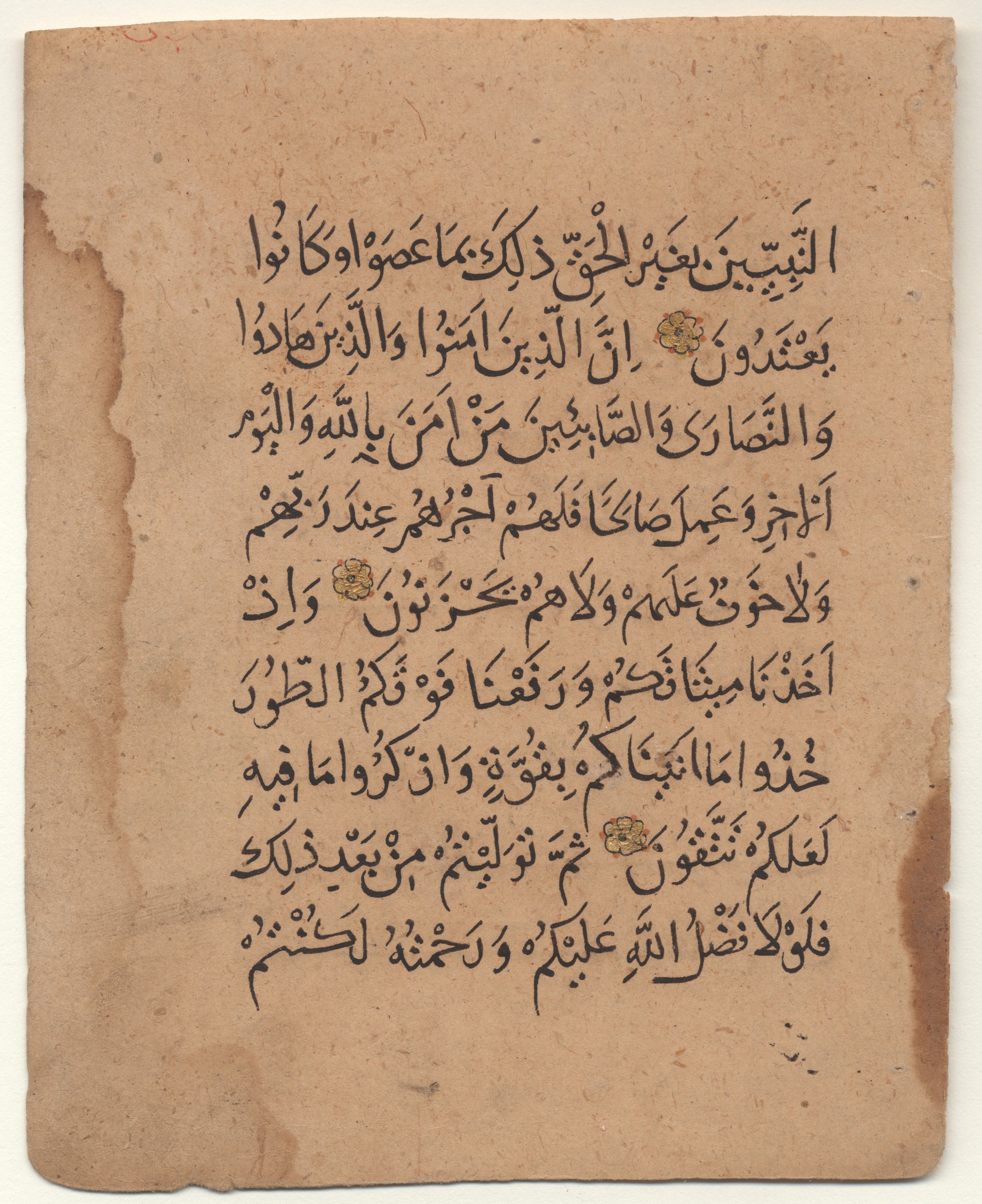 Brown University Library 6213 (Scan 1), in ṯuluṯ script, showing Surah 2:64 from 12th to 15th Century AD found in Unknown, currently housed at Brown University Library, Providence, Rhode Island