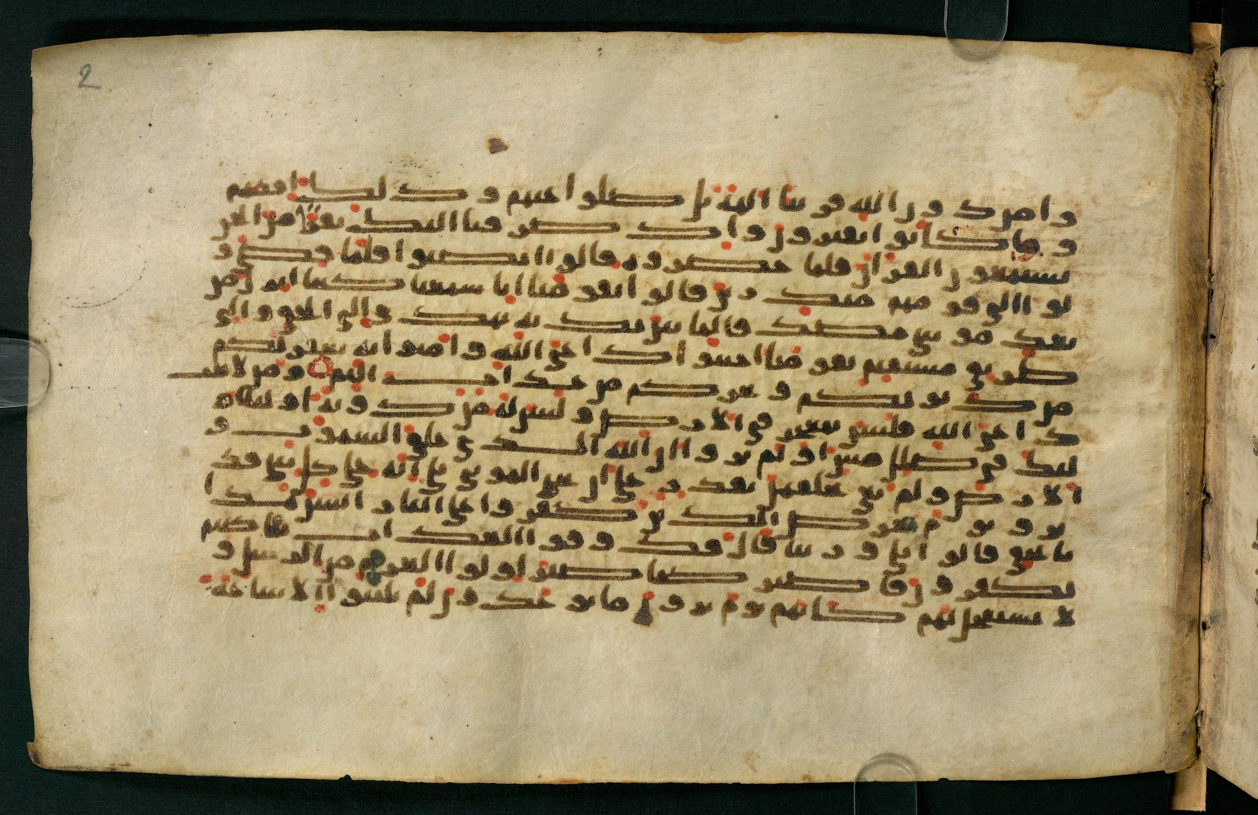 Tübingen, Universitätsbibliothek Tübingen, Ma VI 155, in kūfī E.I script, showing Surah 46:32 from 8th Century AD found in Damascus, currently housed at Universitätsbibliothek Tübingen, Tübingen, Germany