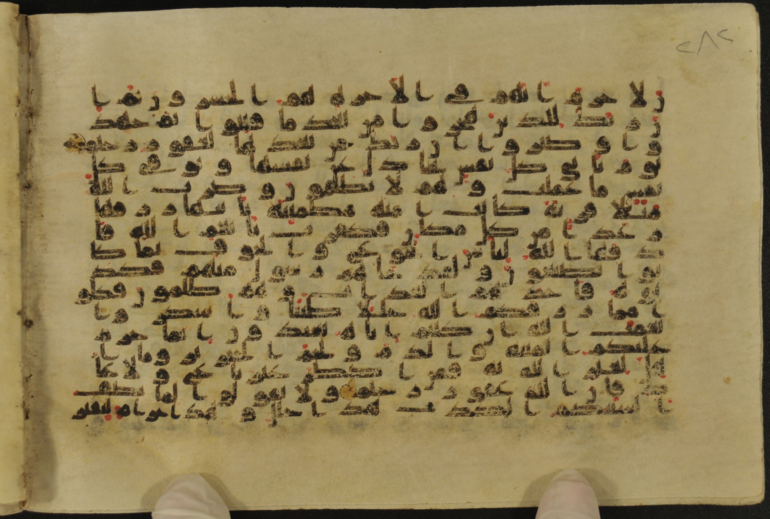 Muṣḥaf of Najaf Ashraf (Codex 1 of Imām ʿAlī Library), in kūfī B.II, D.IV, and post-classical kūfī script, showing Surah 16:113 from Mid 7th to Mid 9th Century AD found in Unknown, currently housed at Imām ʿAlī Library (المكتبة الروضة الحيدرية), Najaf, Iraq