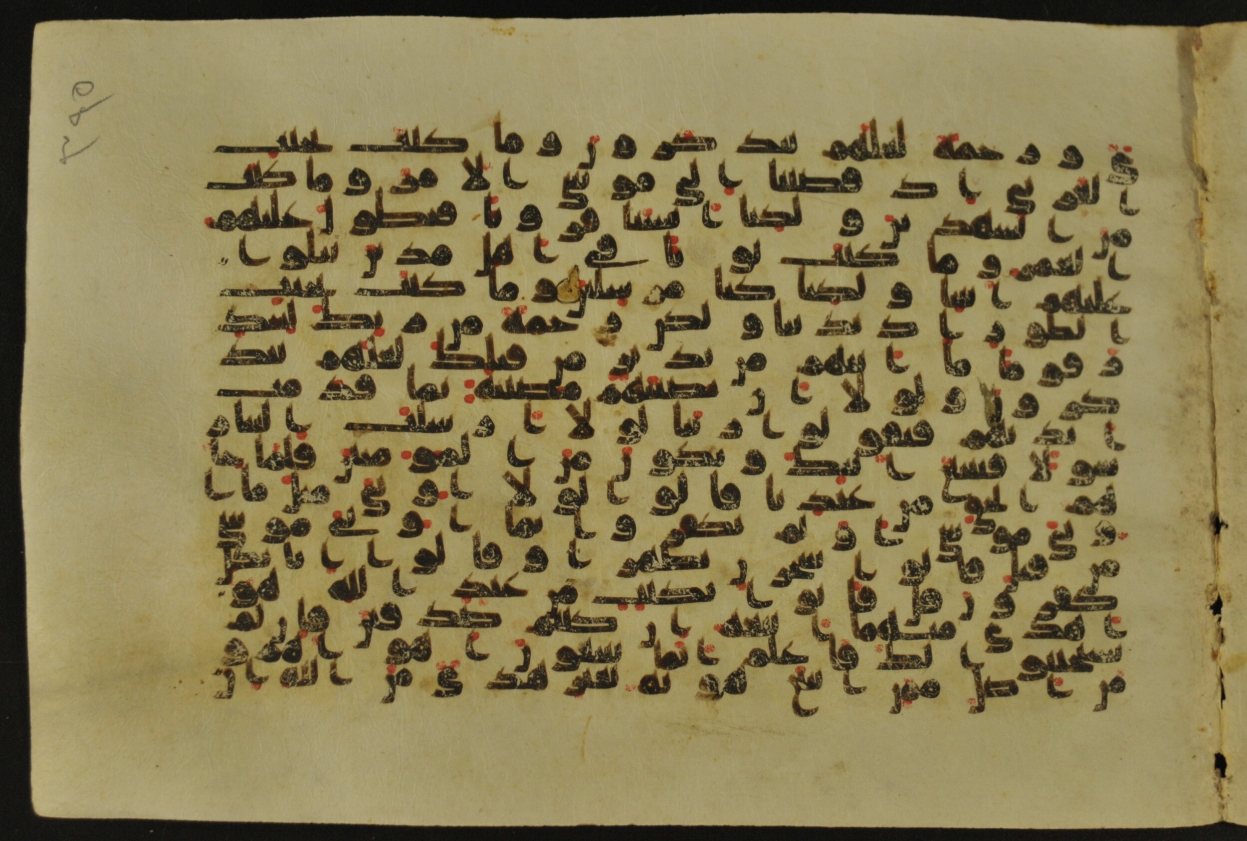 Muṣḥaf of Najaf Ashraf (Codex 1 of Imām ʿAlī Library), in kūfī B.II, D.IV, and post-classical kūfī script, showing Surah 28:49 from Mid 7th to Mid 9th Century AD found in Unknown, currently housed at Imām ʿAlī Library (المكتبة الروضة الحيدرية), Najaf, Iraq