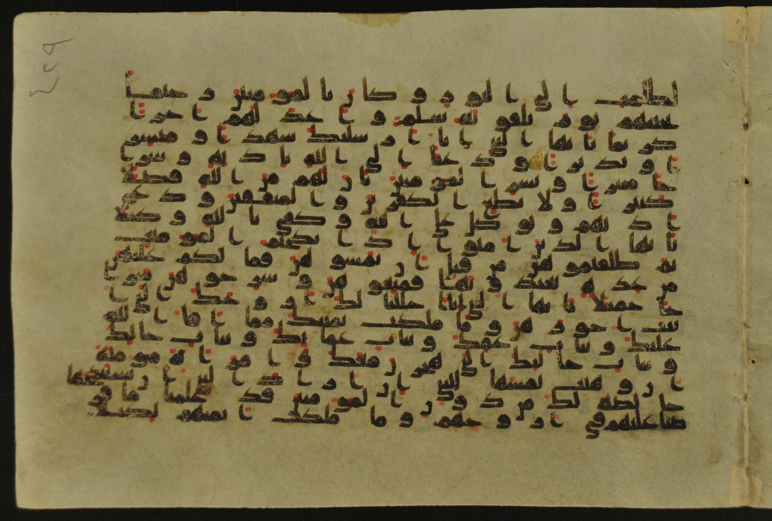 Muṣḥaf of Najaf Ashraf (Codex 1 of Imām ʿAlī Library), in kūfī B.II, D.IV, and post-classical kūfī script, showing Surah 33:49 from Mid 7th to Mid 9th Century AD found in Unknown, currently housed at Imām ʿAlī Library (المكتبة الروضة الحيدرية), Najaf, Iraq