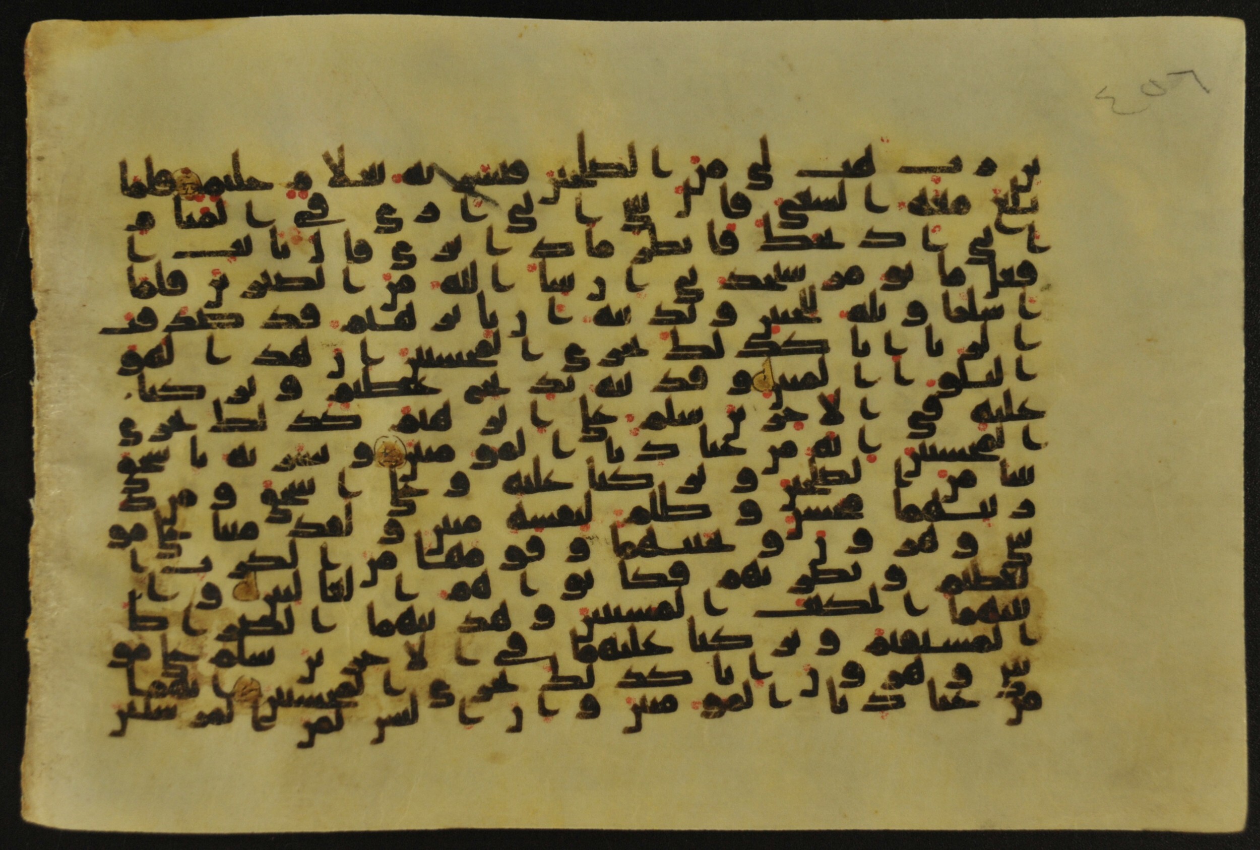 Muṣḥaf of Najaf Ashraf (Codex 1 of Imām ʿAlī Library), in kūfī B.II, D.IV, and post-classical kūfī script, showing Surah 37:113 from Mid 7th to Mid 9th Century AD found in Unknown, currently housed at Imām ʿAlī Library (المكتبة الروضة الحيدرية), Najaf, Iraq