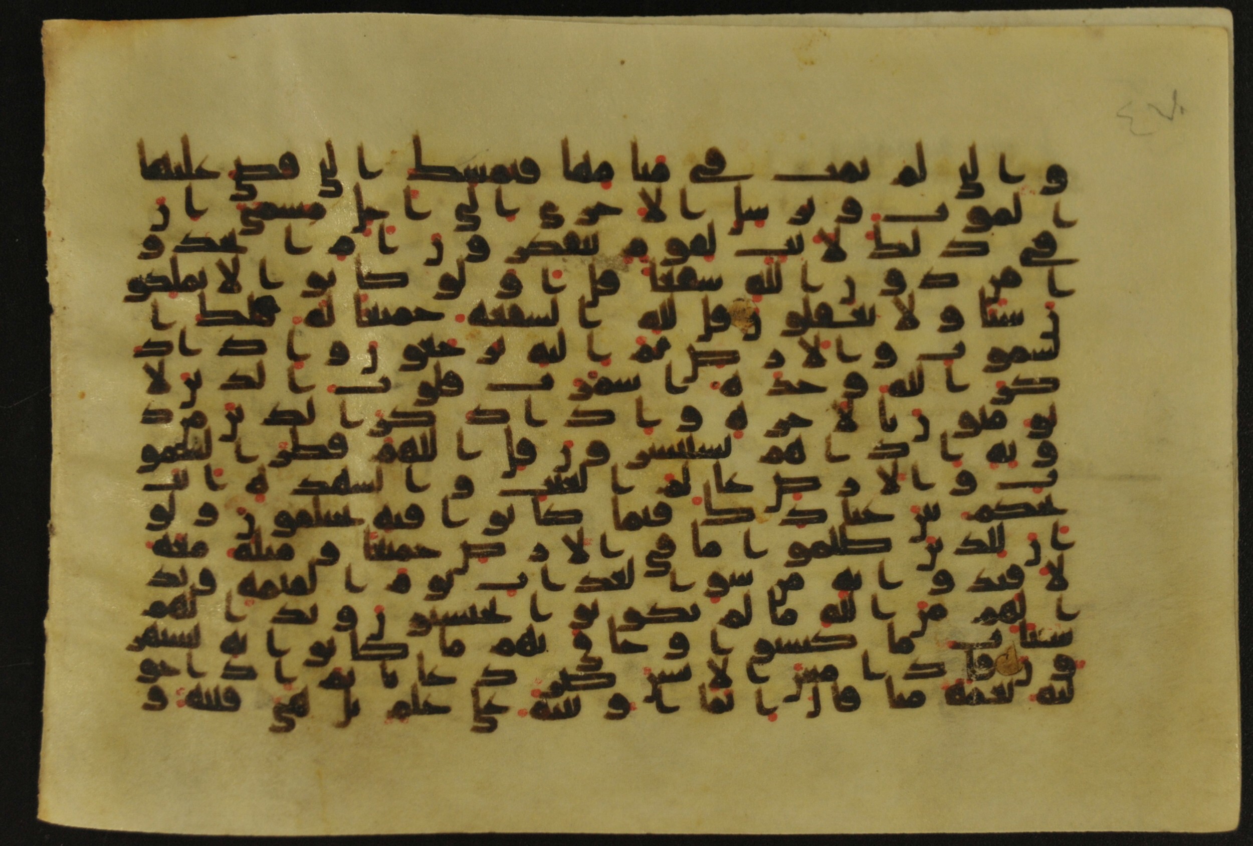 Muṣḥaf of Najaf Ashraf (Codex 1 of Imām ʿAlī Library) (Scan 1), in kūfī B.II, D.IV, and post-classical kūfī script, showing Surah 39:49 from Mid 7th to Mid 9th Century AD found in Unknown, currently housed at Imām ʿAlī Library (المكتبة الروضة الحيدرية), Najaf, Iraq