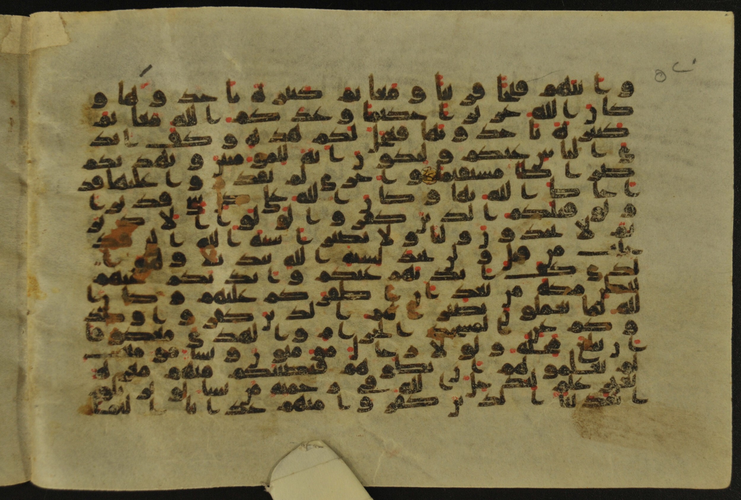 Muṣḥaf of Najaf Ashraf (Codex 1 of Imām ʿAlī Library), in kūfī B.II, D.IV, and post-classical kūfī script, showing Surah 48:21 from Mid 7th to Mid 9th Century AD found in Unknown, currently housed at Imām ʿAlī Library (المكتبة الروضة الحيدرية), Najaf, Iraq